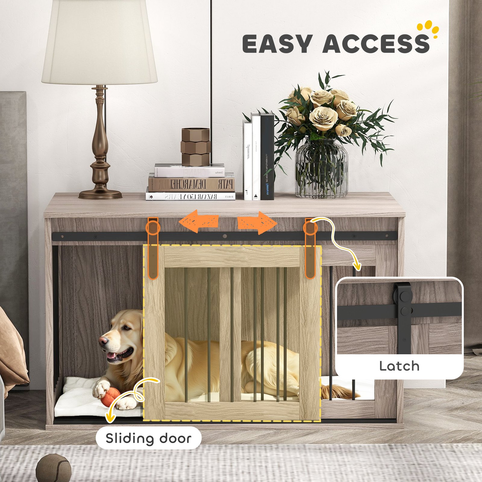 98cm Dog Crate Furniture with Removable Cushion for Large Dogs - Brown