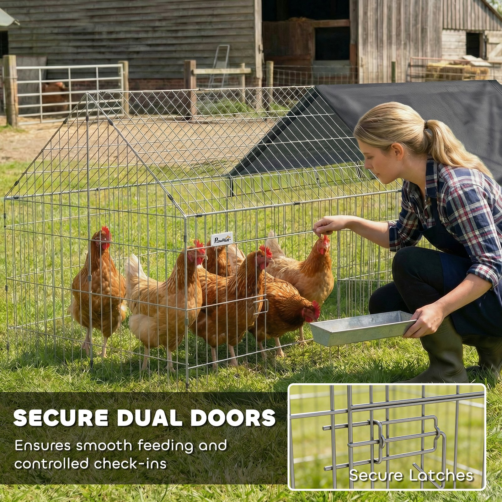 Rabbit Run with Protective Cover for Small Animals, Chickens, Guinea Pigs, Tortoises, 180 x 75 x 75 cm, Black