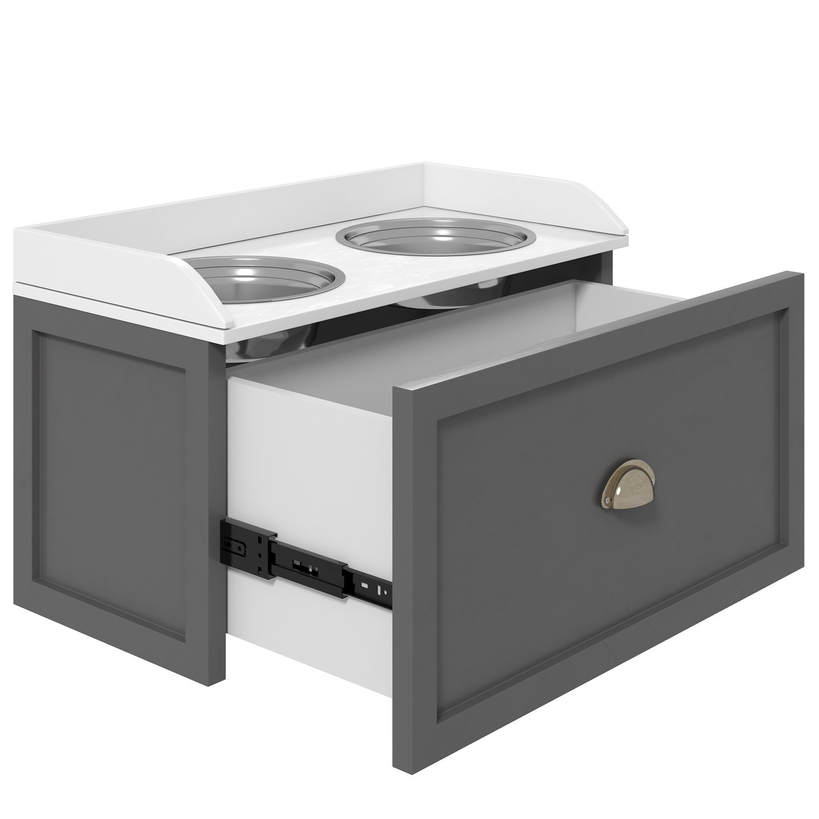Stainless Steel Raised Dog Bowls, with 21L Storage Drawer for Large Dogs - Grey - Image 7
