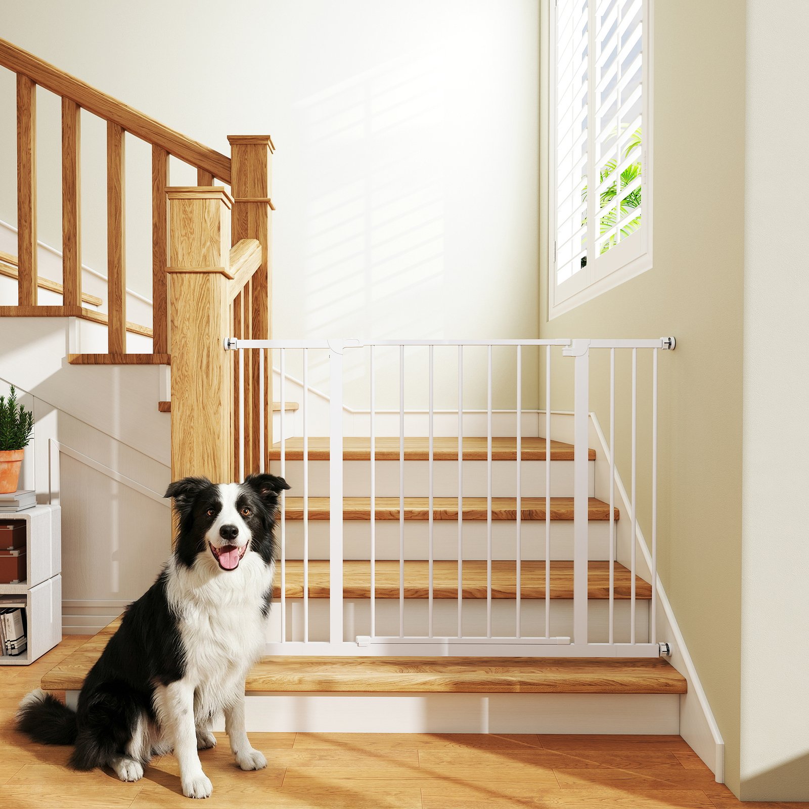Dog Gate Pet Safety Gate Stair Barrier Pressure Mount Adjustable 76-82/86-97/101-107 cm, White - Image 9