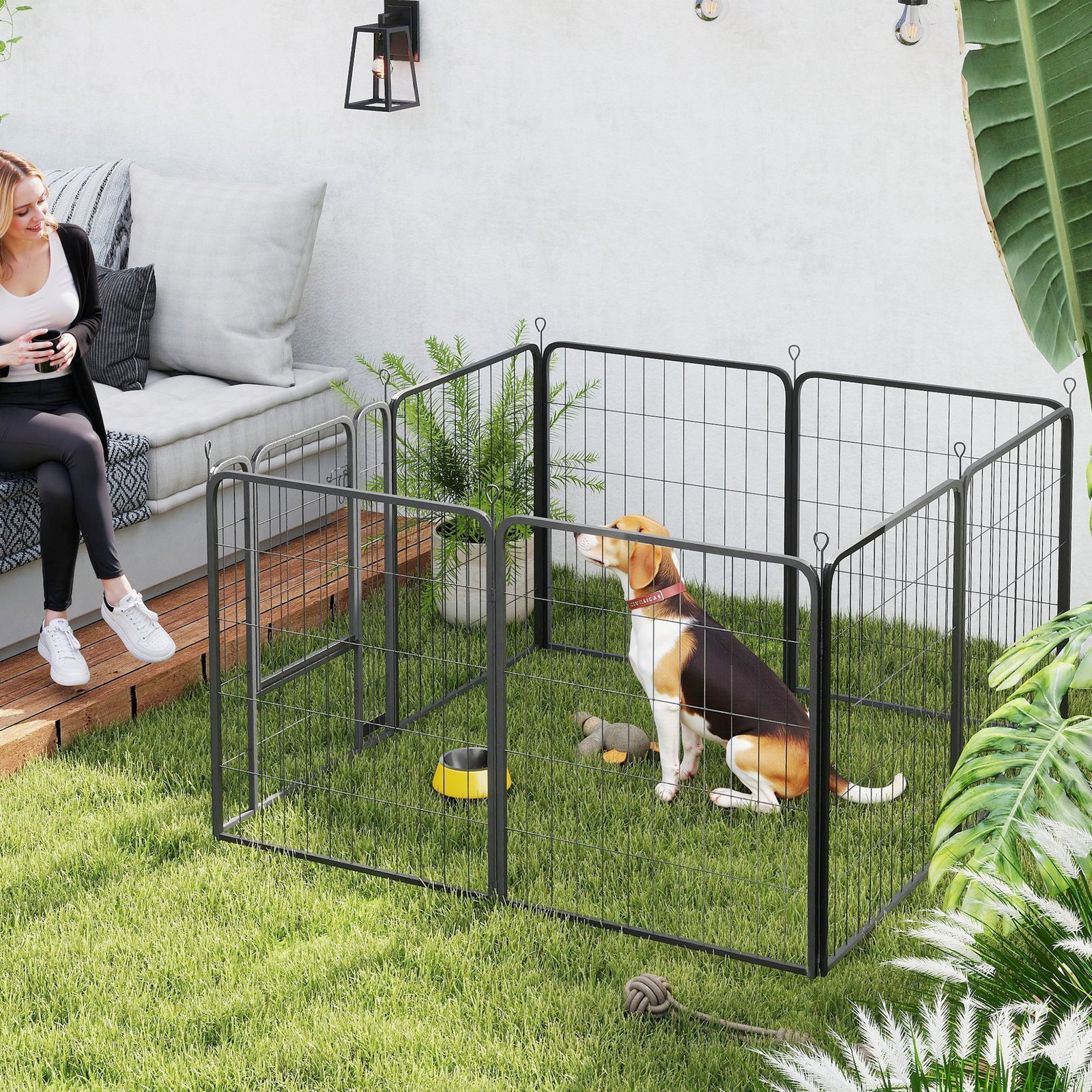Eight-Panel Dog Playpen with Door, for Large Dogs, Indoors, Outdoors, 80cm Tall, Black - Image 8
