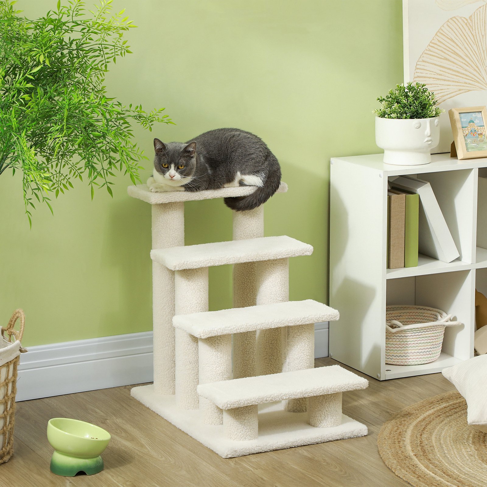 Dog Steps for Bed 4 Step Pet Stairs for Sofa Dog Cat Climb Ladder 63x43x60 cm Cream - Image 9