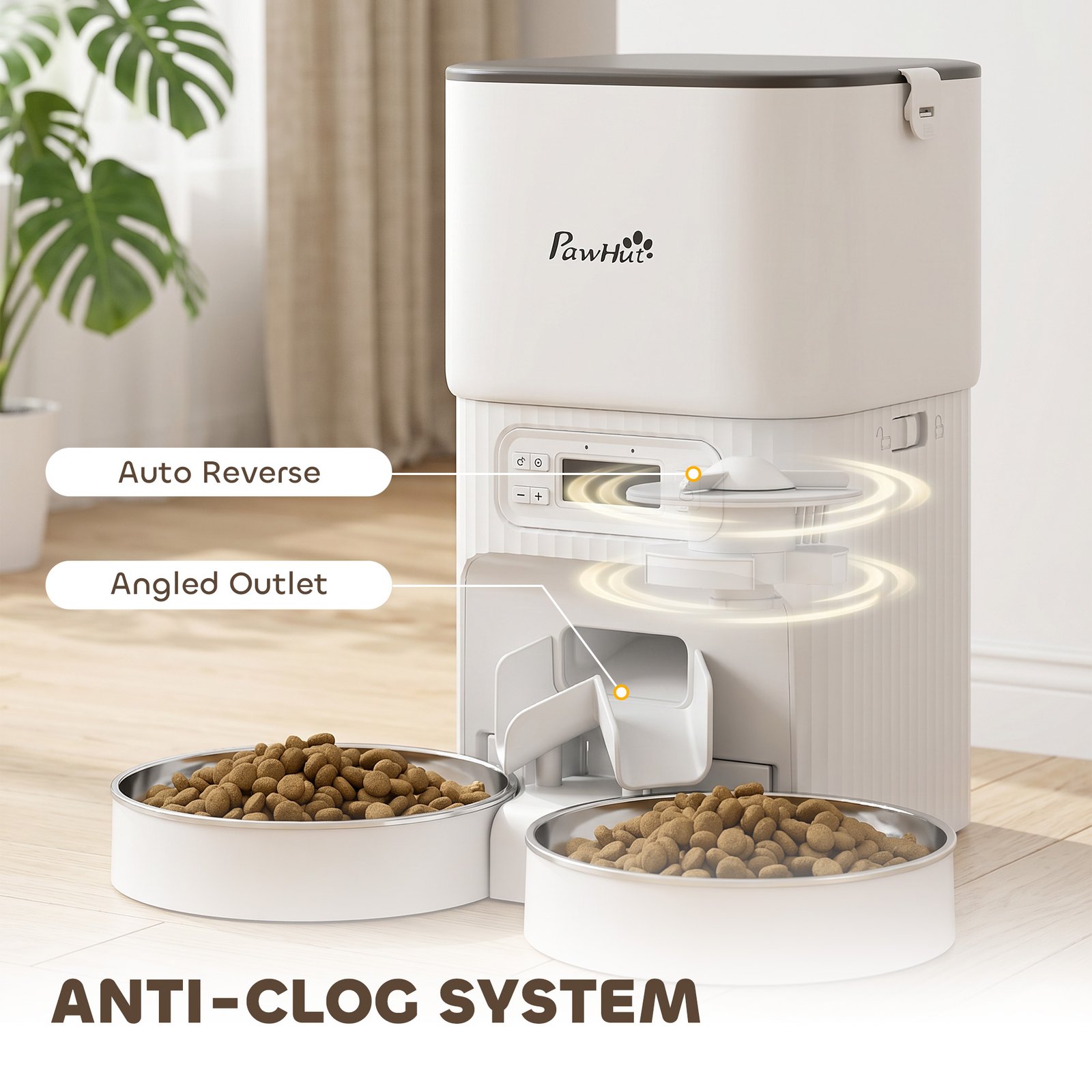 Automatic Cat Feeder Timed Portion Control Pet Food Dispenser with 2 Stainless Steel Bowls