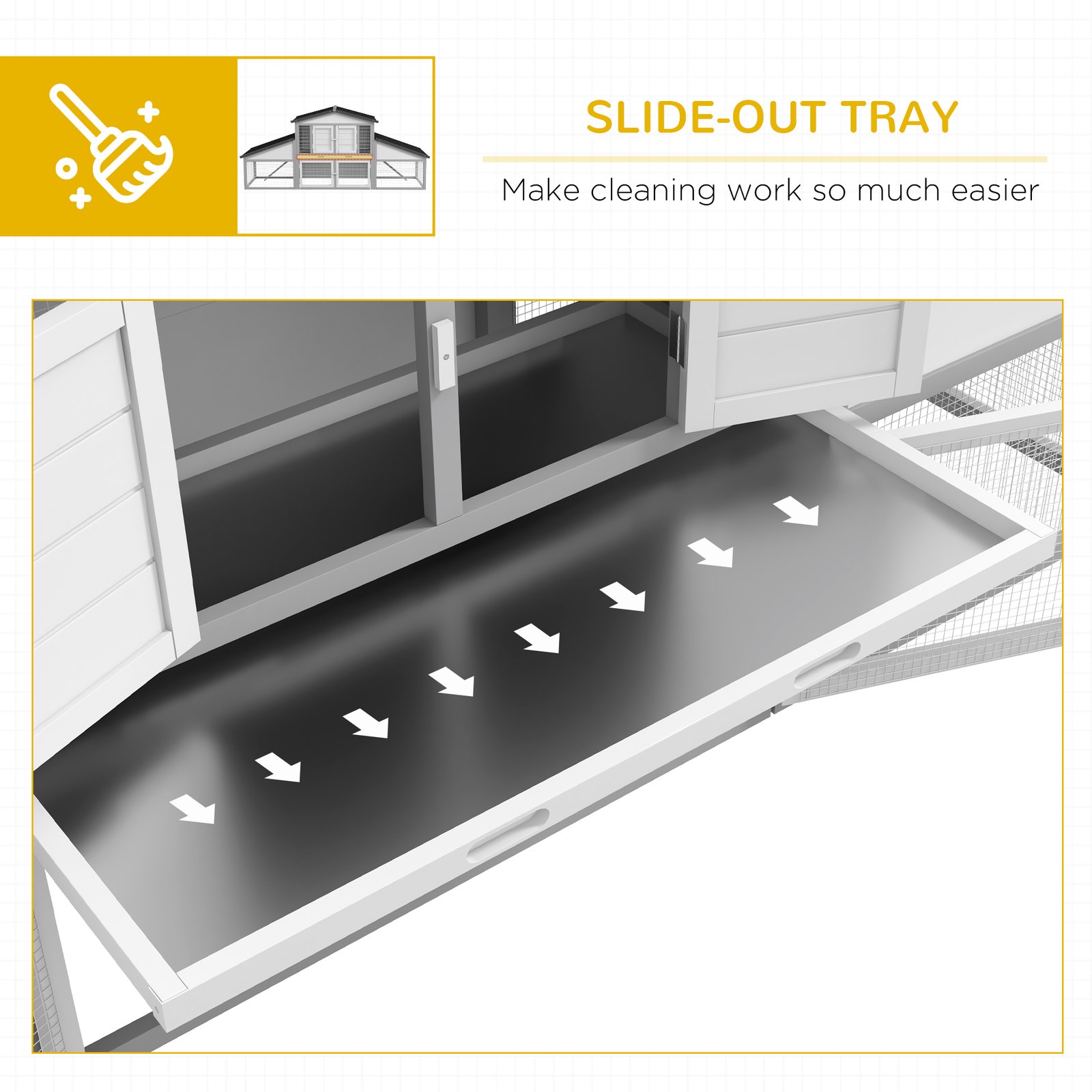 Large Rabbit Hutch with Run, Outdoor Bunny Cage, with Tray, Ramp - Light Grey - Image 6