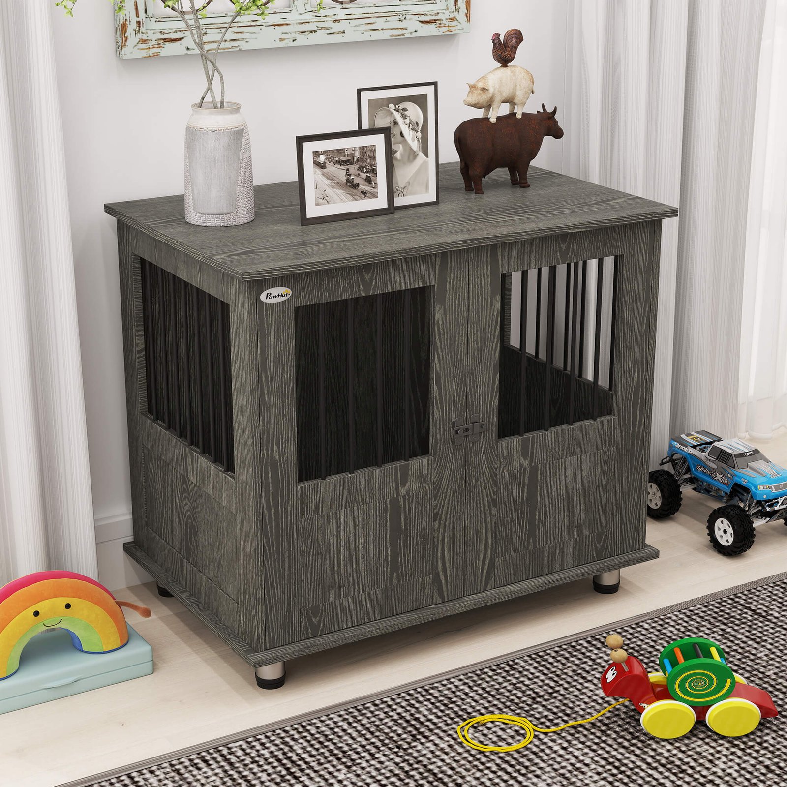 Dog Crate Table for Medium and Large Dogs with Magnetic Door for Indoor Use, 85 x 55 x 75 cm, Grey - Image 9