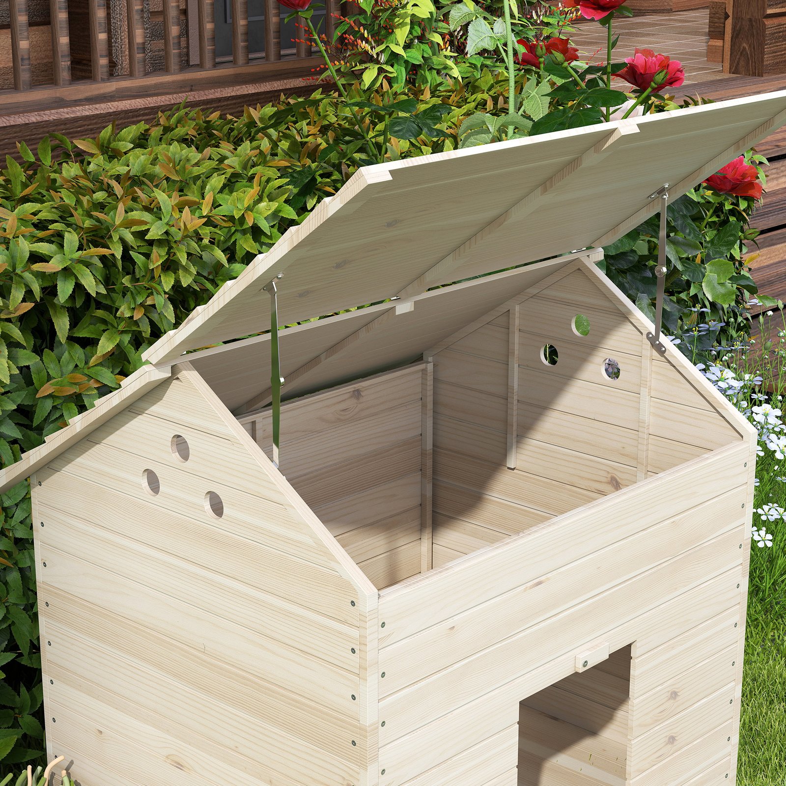 Wooden Duck House Poultry Coop for 2-4 Ducks with Openable Roof Raised Feet Air Holes Natural