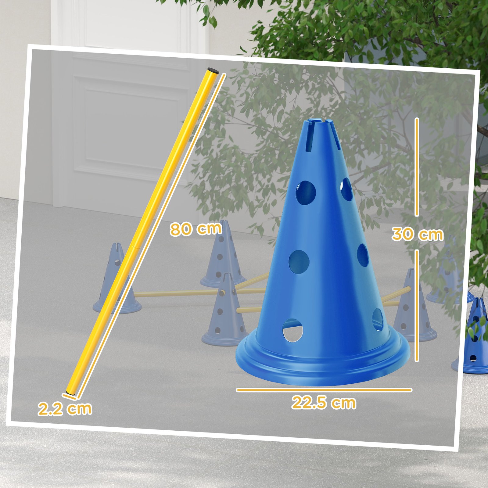 Dog Agility Equipment Set of Eight Cones, Eight Poles w/ Carry Bag, Four-Piece Adjustable Height Jumping Obstacles Blue - Image 3