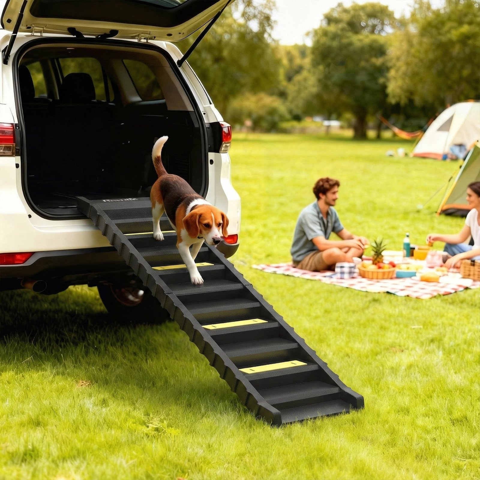 Dog Car Ramp with Anti-Slip Steps, 10-Steps Pet Stairs for Pets to Access Cars and High Beds, Black