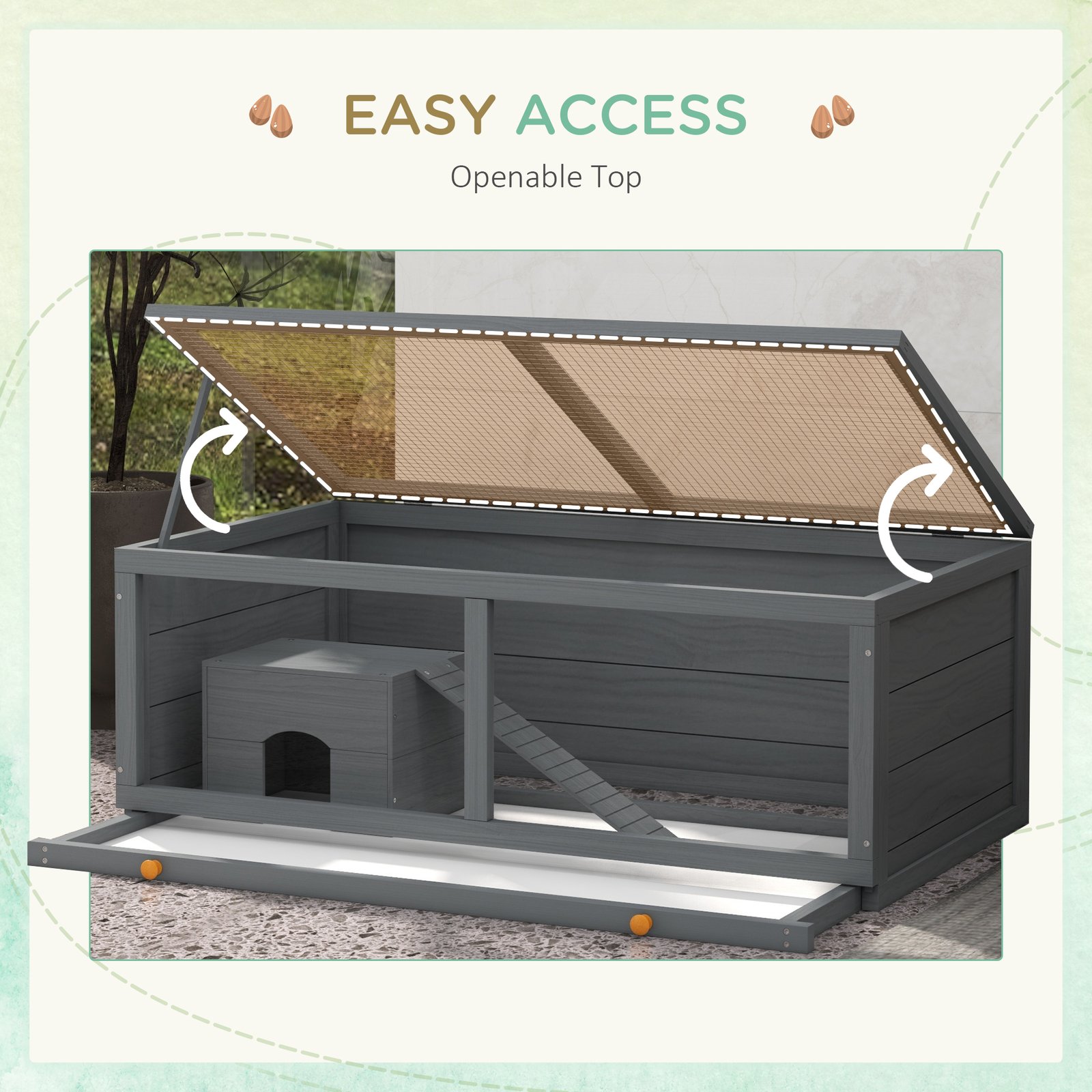 Wooden Hamster Cage with Sliding Tray, Openable Top, Hut for Syrian Hamster, Grey
