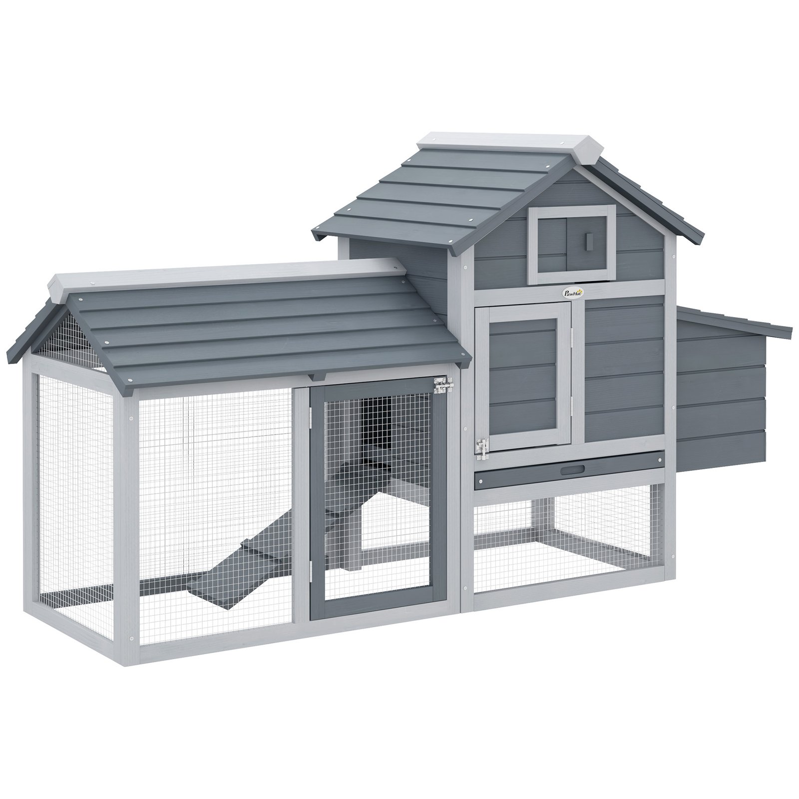 Small Chicken Coop with Nesting Box & Run, Hen House Poultry Coops Cages for 1-2 Chickens Grey 150.5 x 54 x 87cm