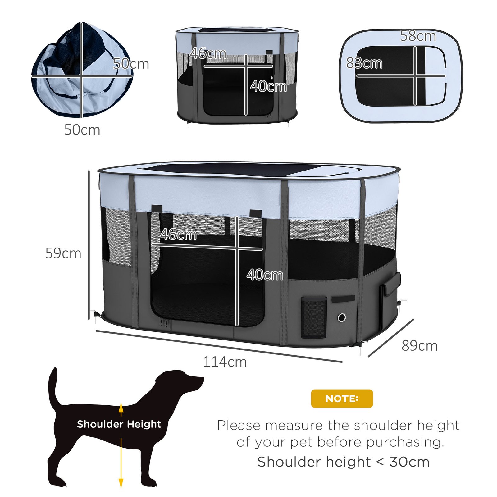 Foldable Dog Pen with Storage Bag for Indoor/Outdoor Use, Portable Pet playpen, with Ground Stakes - Grey - Image 3