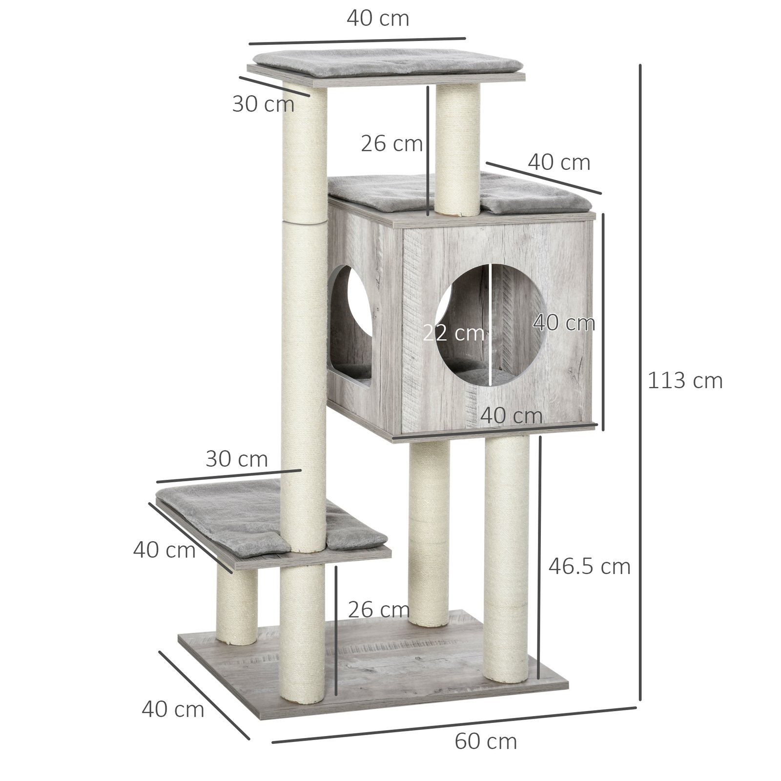 Cat Tree for Indoor Large Cats 113cm Kitten Tower Condo Jute Scratching Post Kitten Play House Activity Center Furniture - Image 3