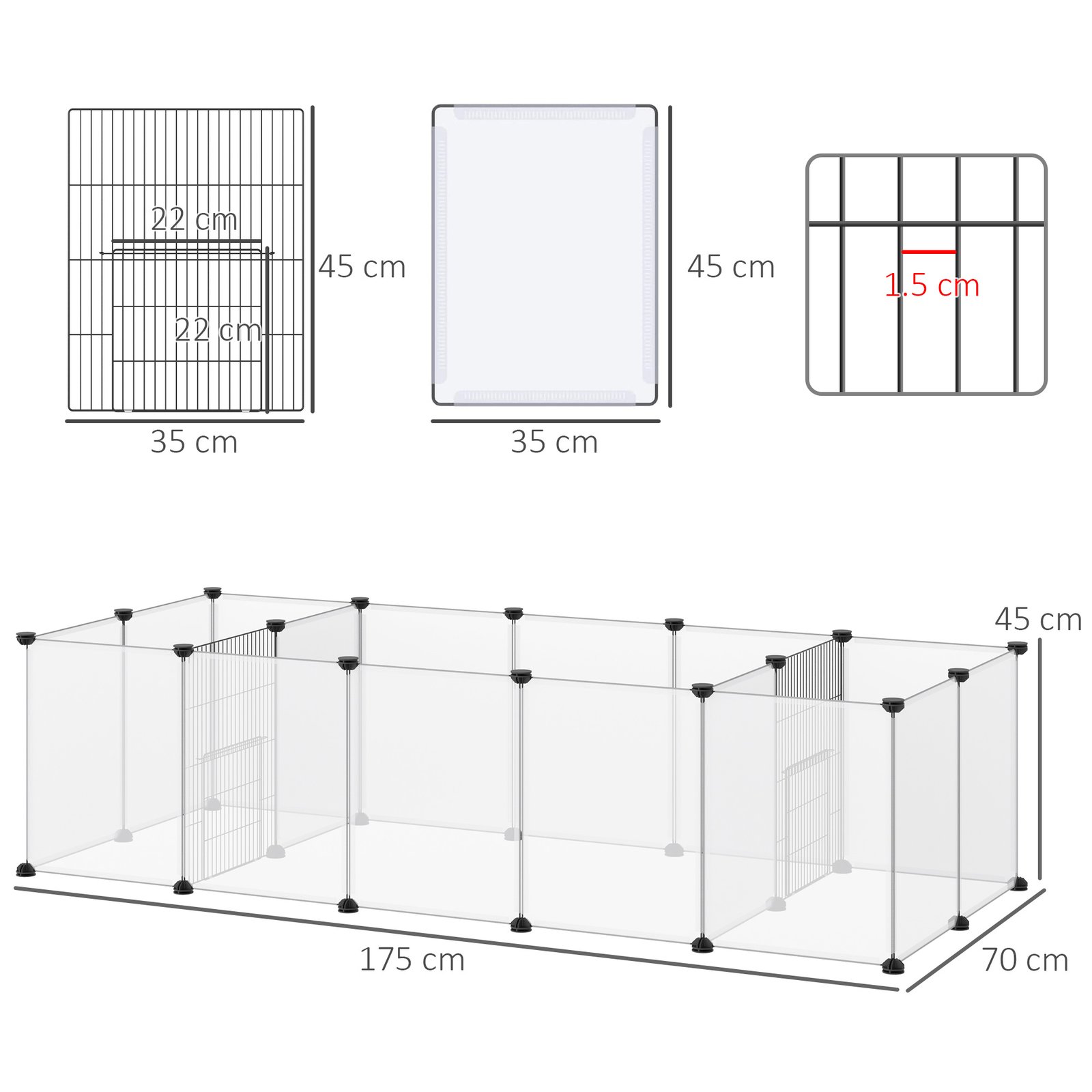 18-Panel Small Animal Cage, Pet Playpen, for Guinea Pigs, Hedgehogs - White