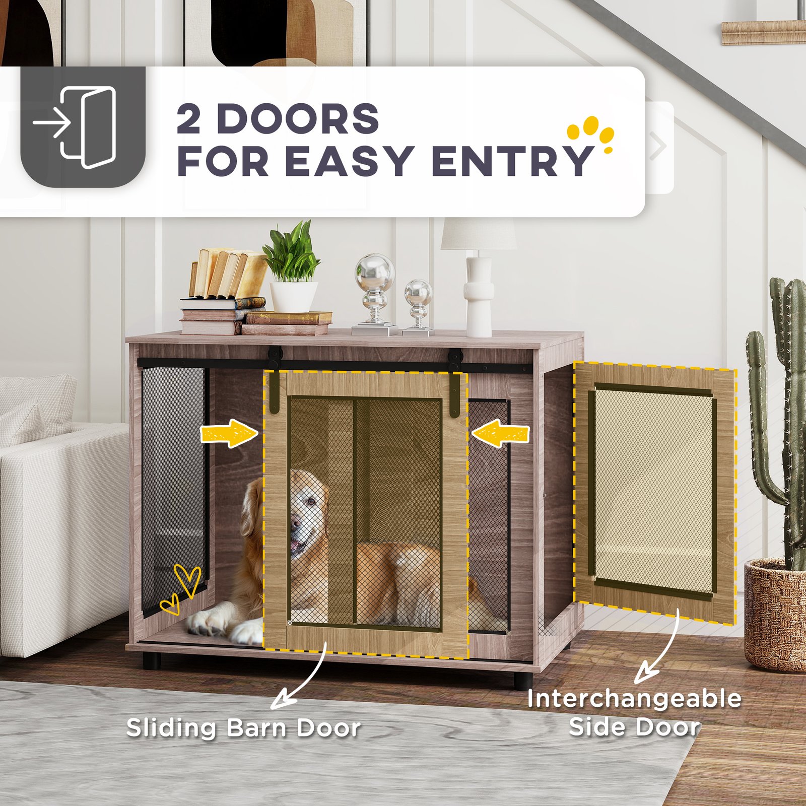 Dog Crate Furniture with Sliding Door for Large Dogs, Walnut Brown - Image 6