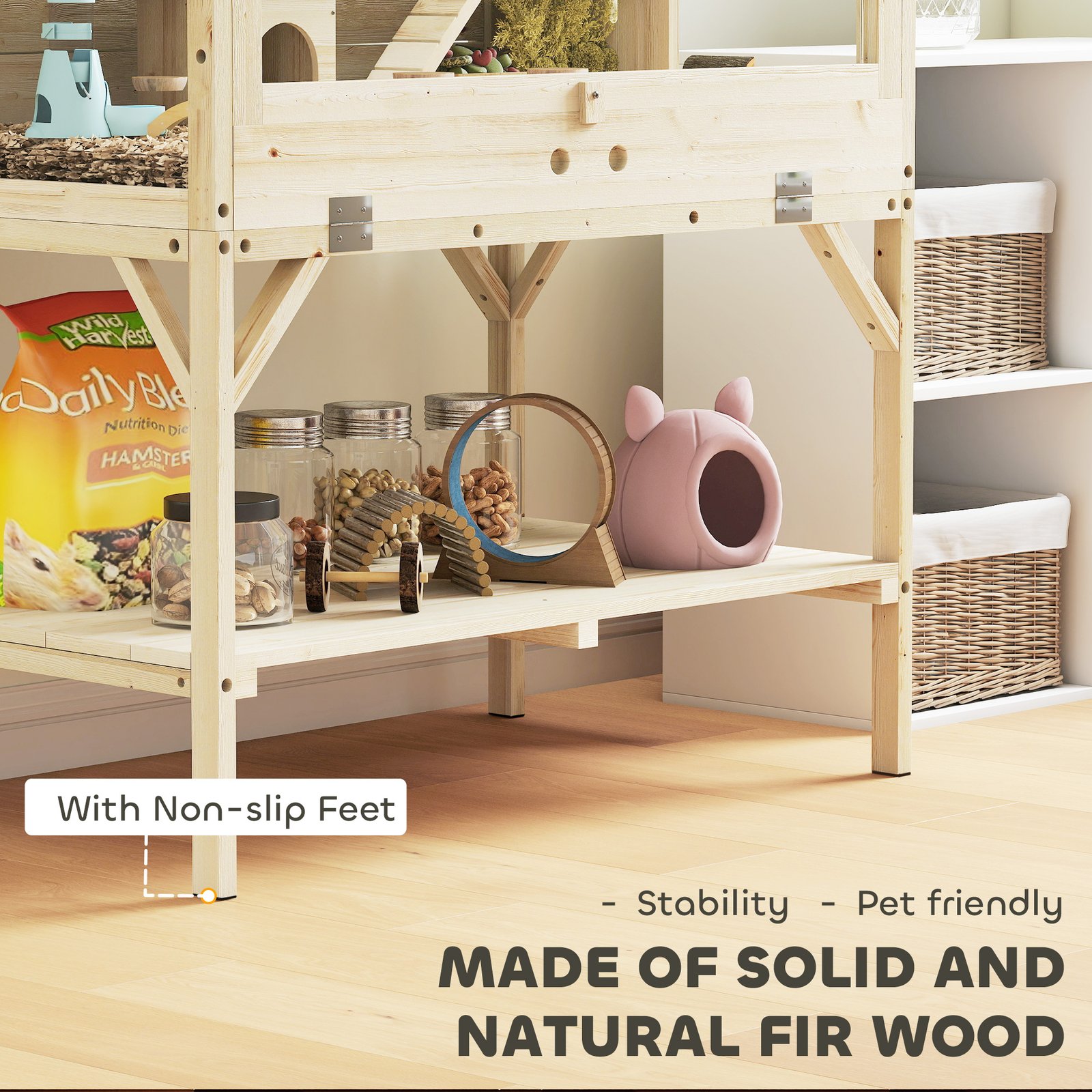 2 Tier Wooden Hamster Cage with Shelf and Openable Top