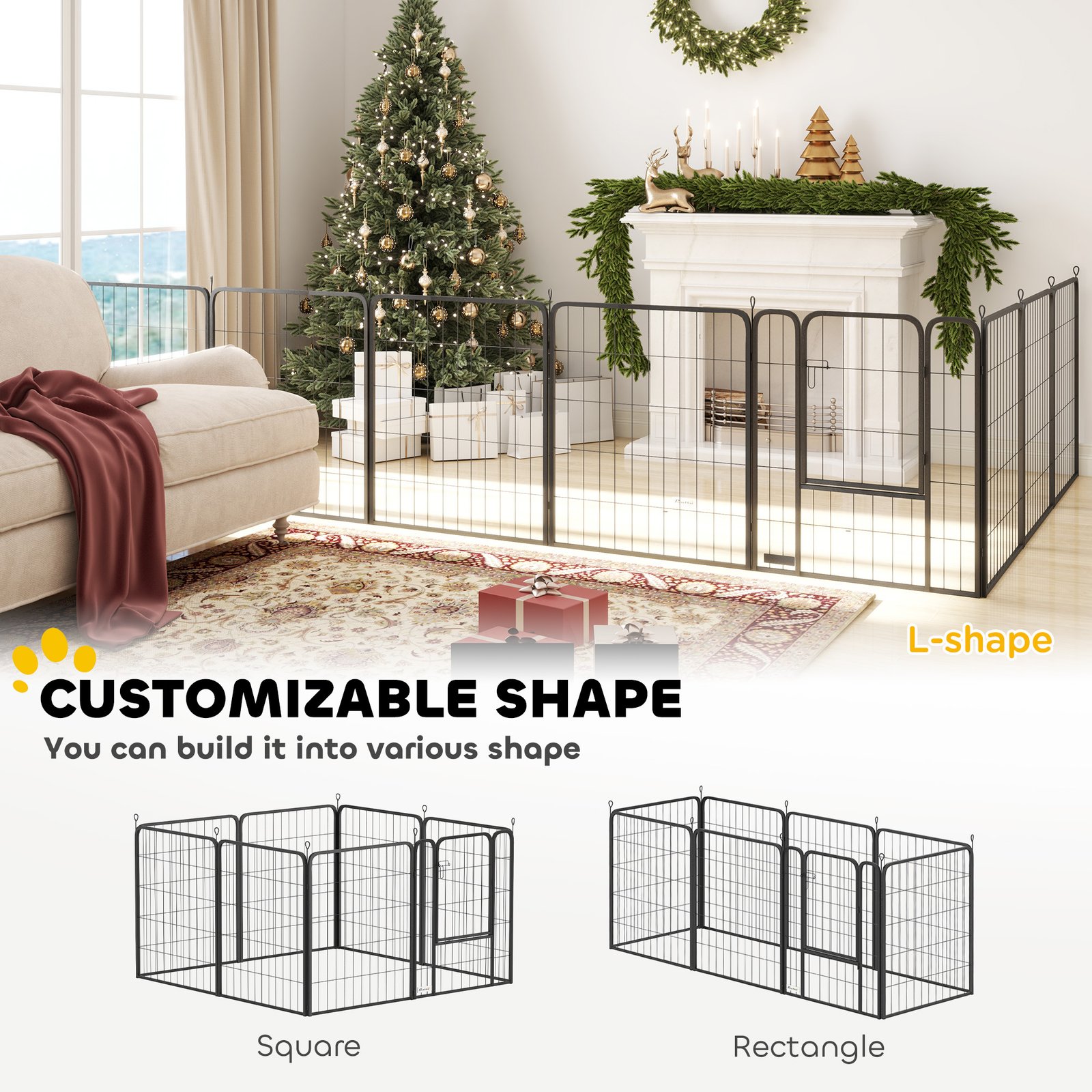 Eight-Panel Dog Playpen with Door, for Large Dogs, Indoors, Outdoors, 80cm Tall, Black - Image 4