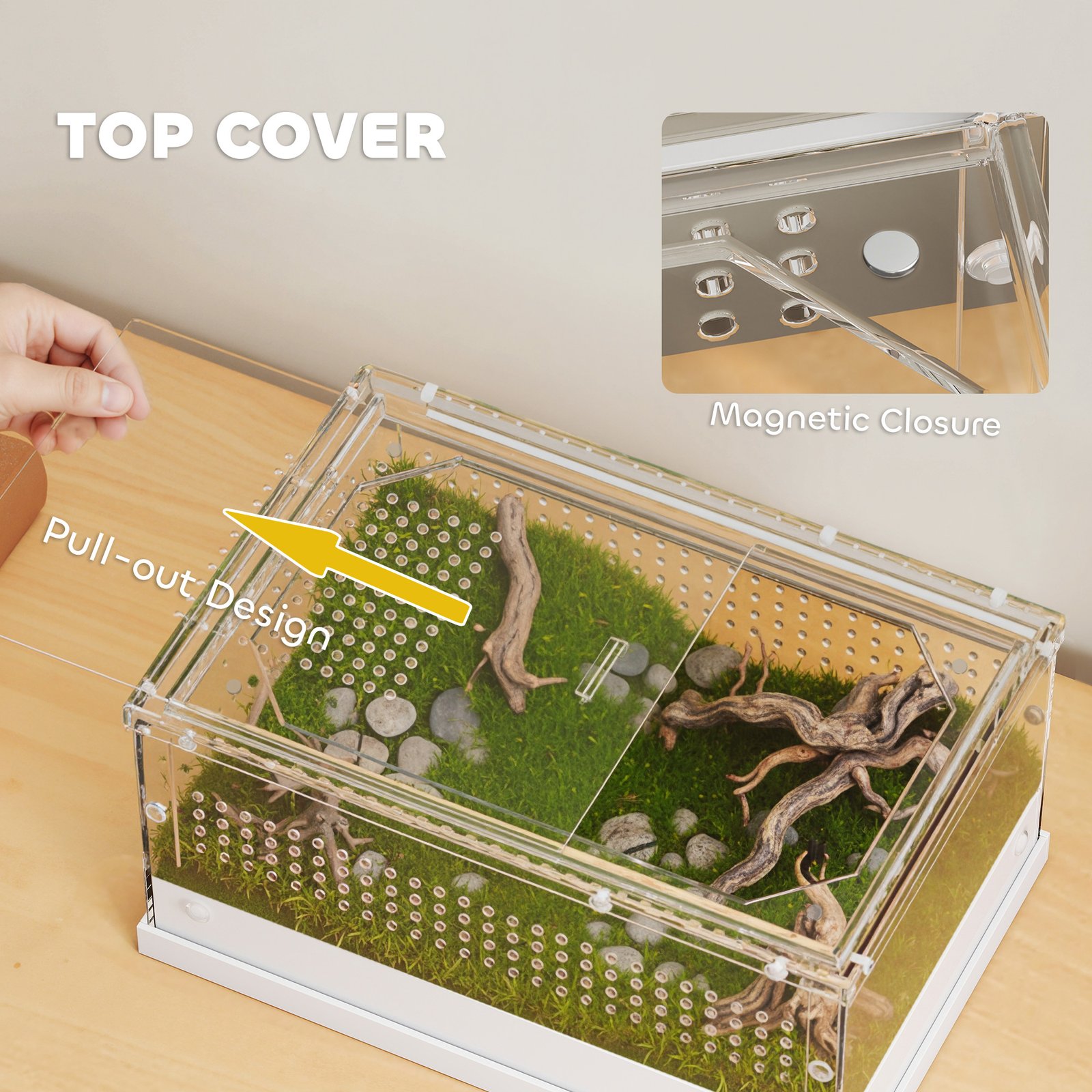 Acrylic Reptile Terrarium with Top Sliding Door, Vents, for Snake, Frog, Spider, Gecko, Tarantula, 30 x 20 x 15 cm