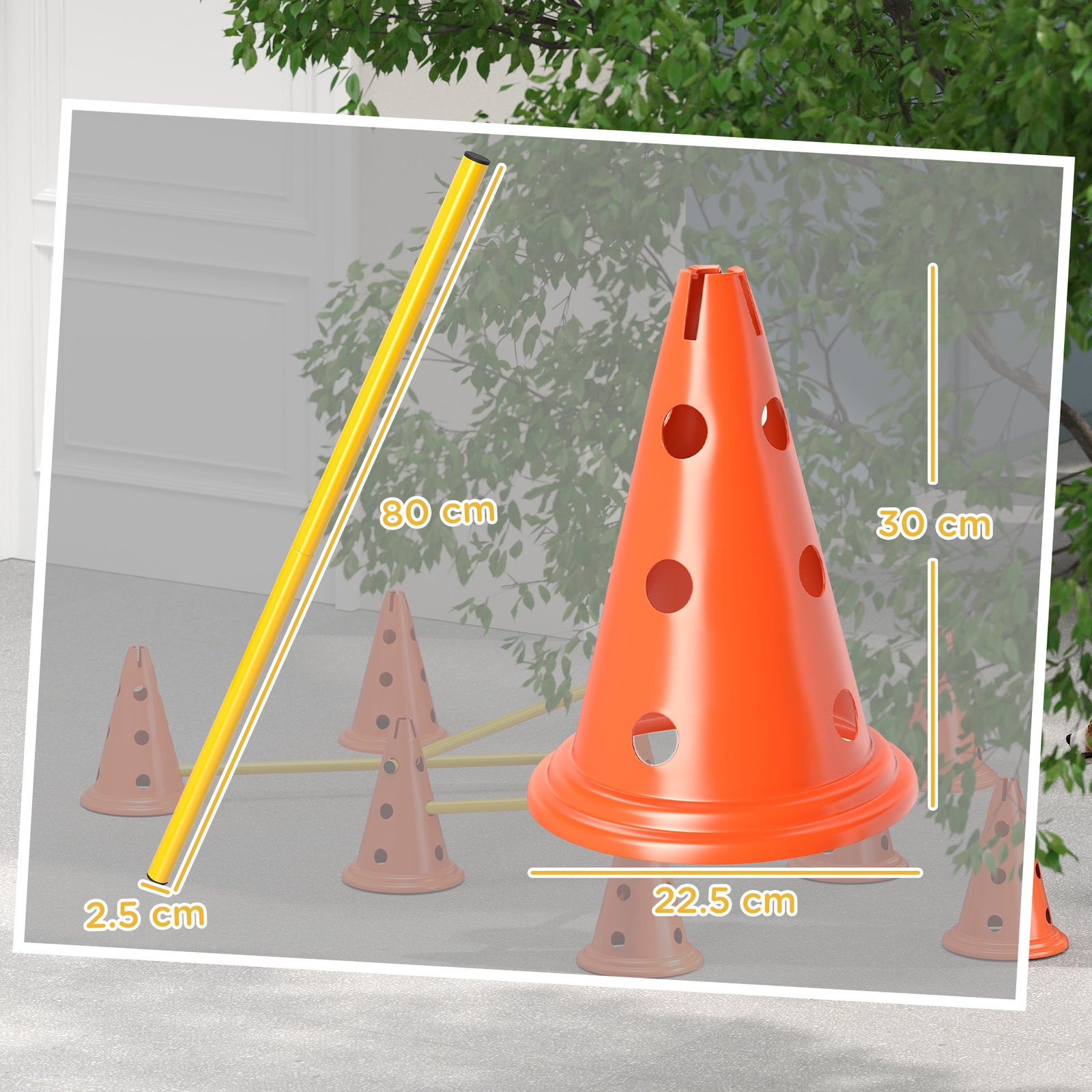 Dog Agility Equipment Set of Eight Cones, Eight Poles w/ Carry Bag, Four-Piece Adjustable Height Jumping Obstacles - Image 3