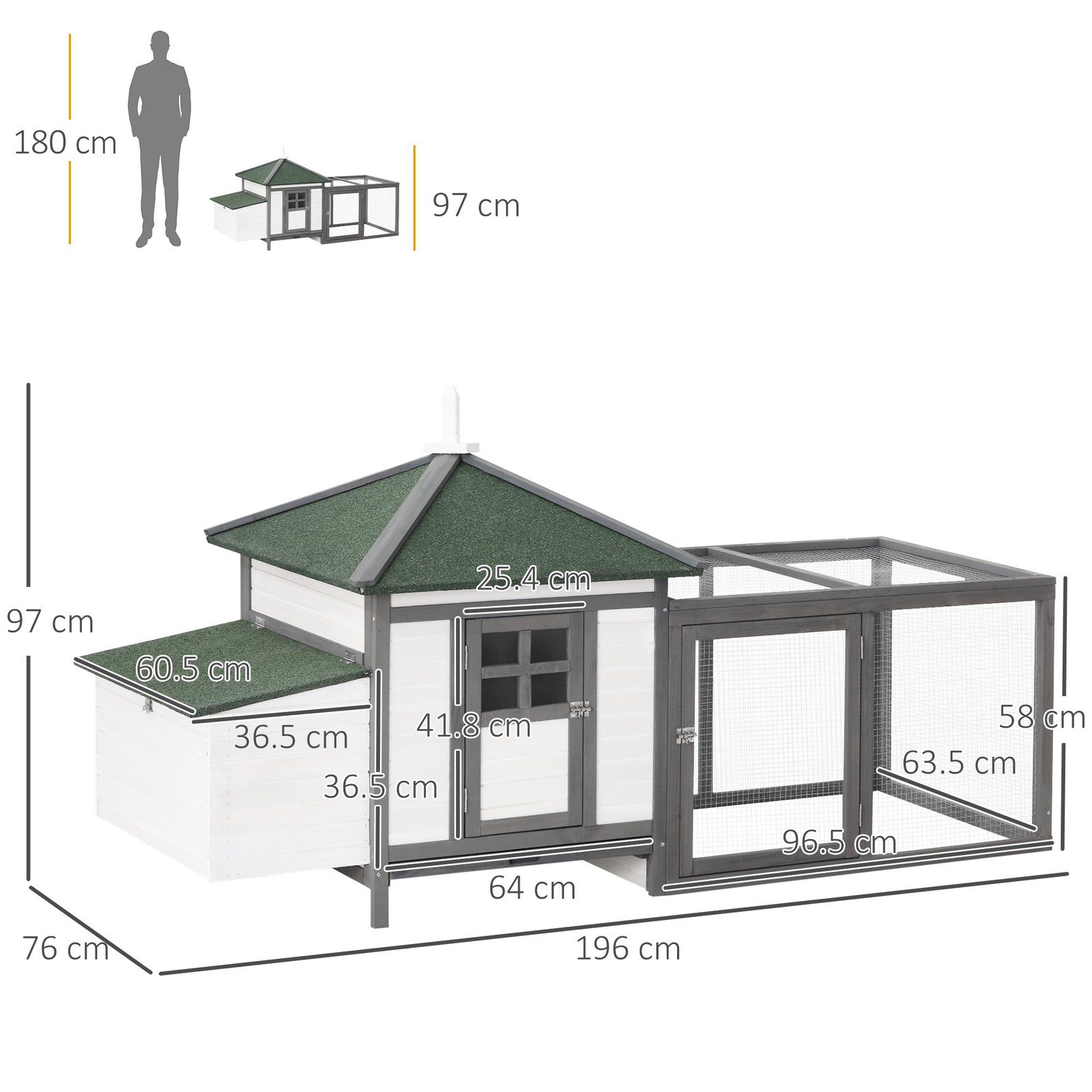 Chicken Coop Small Animal Pet Cage w/ Nesting Box Outdoor Run Wooden