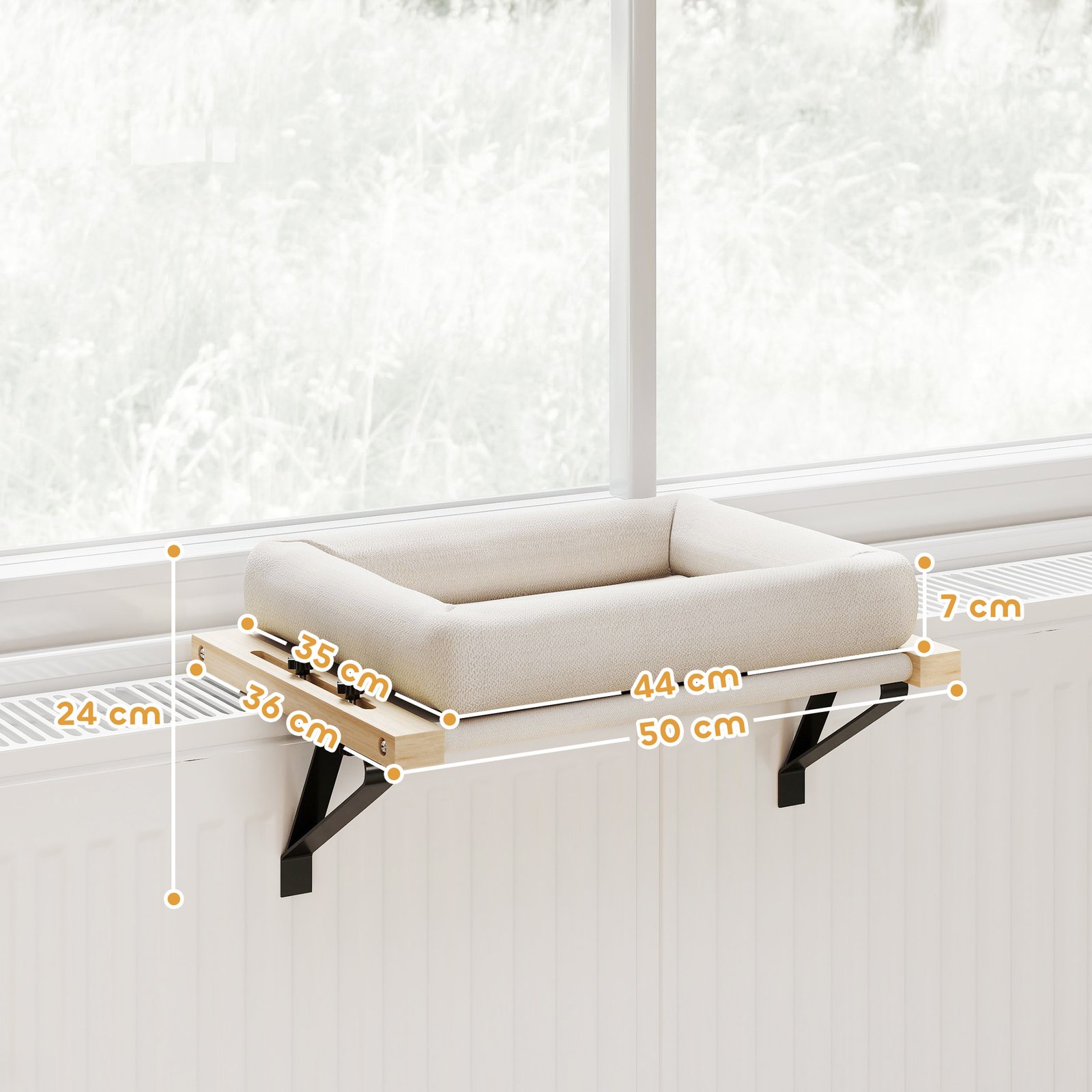 Cat Radiator Bed, Adjustable Hanging Cat Hammock with Removable and Washable Cushion for Indoor Cats, Cream White - Image 3