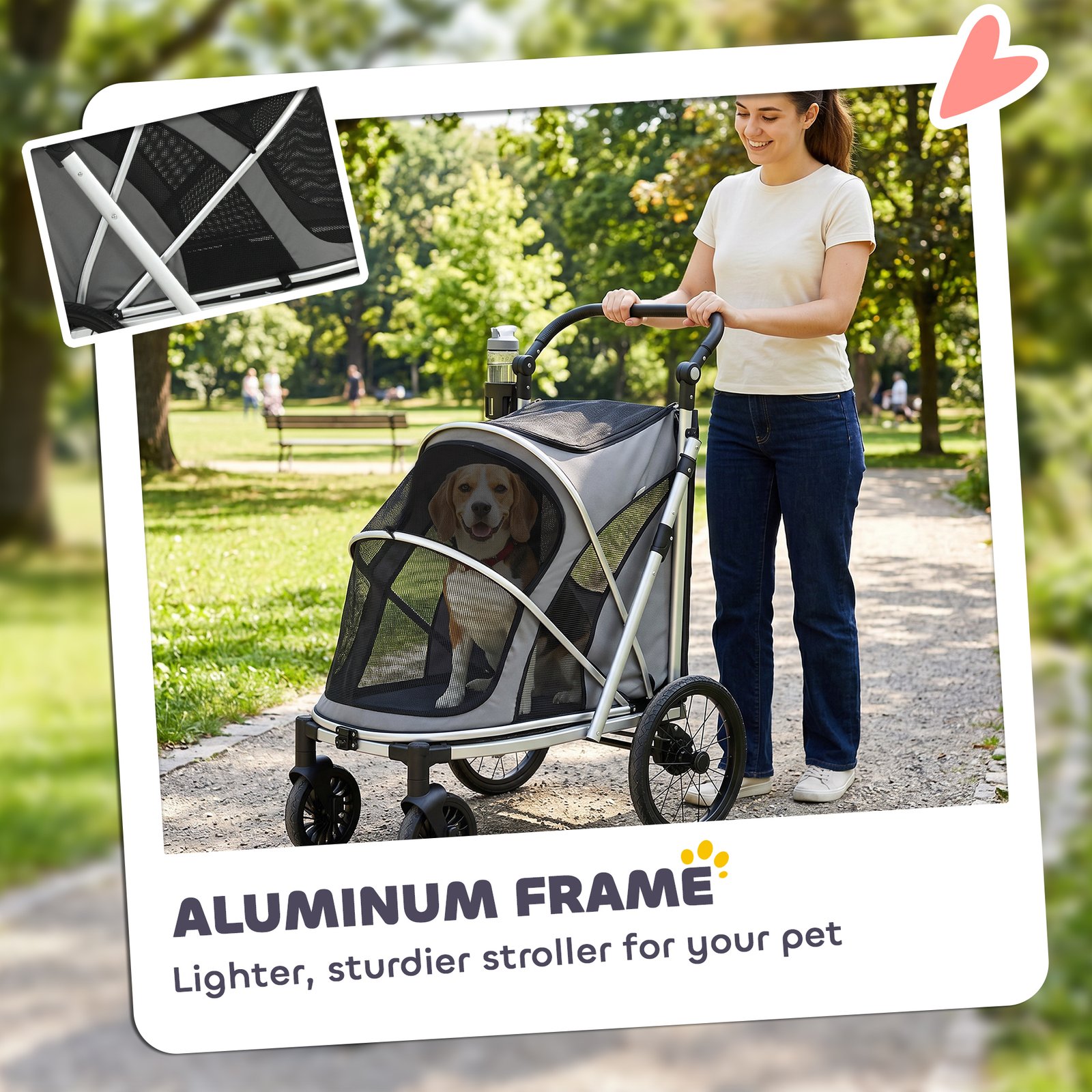Dog Stroller, Easy Folding Pet Stroller for Small and Medium Dogs with Shock Absorption, Maximum Load 20 kg, Grey
