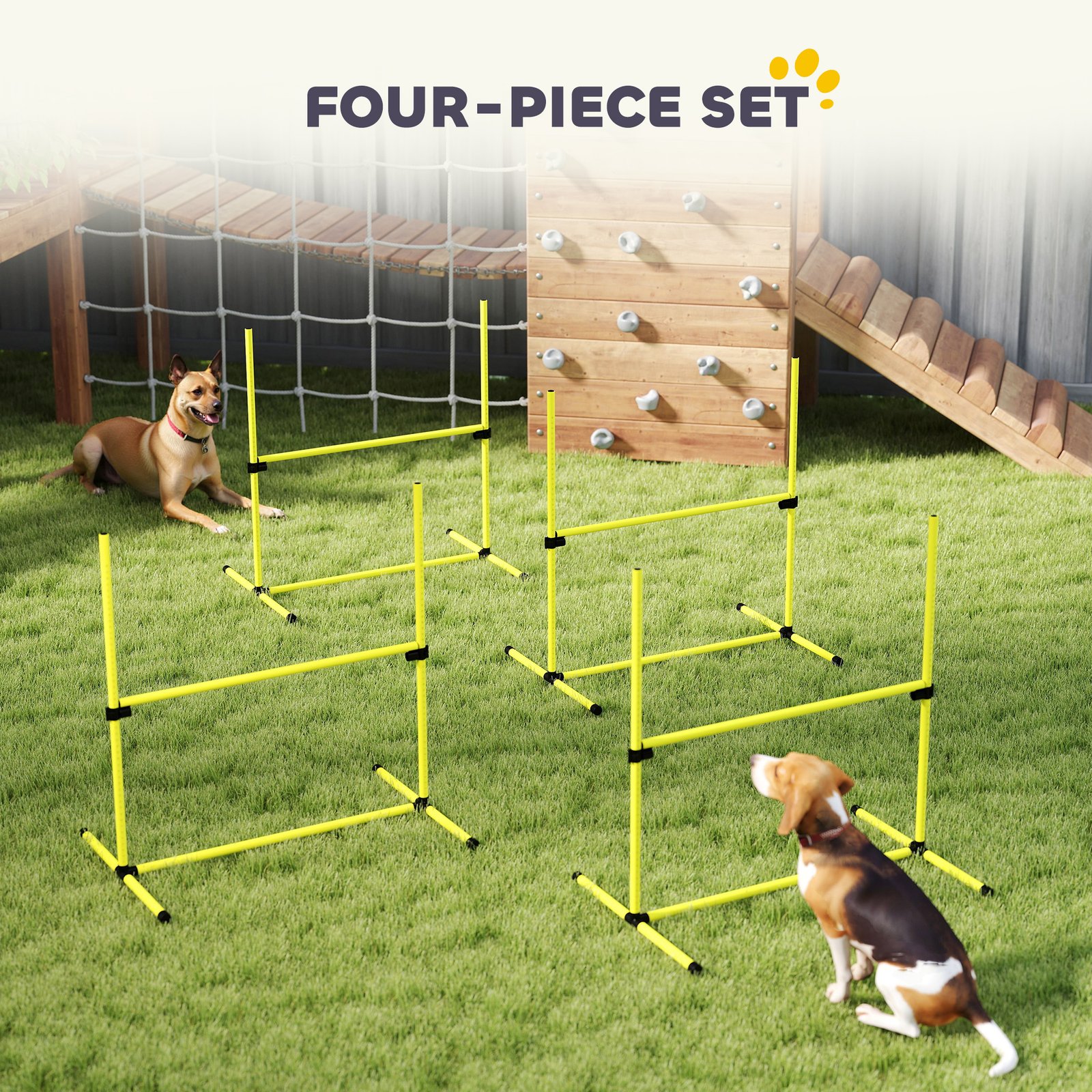 4 Pieces Dog Agility Training Equipment, Adjustable Height Jumps Hurdle with Carrying Bag for Outdoor, Yellow