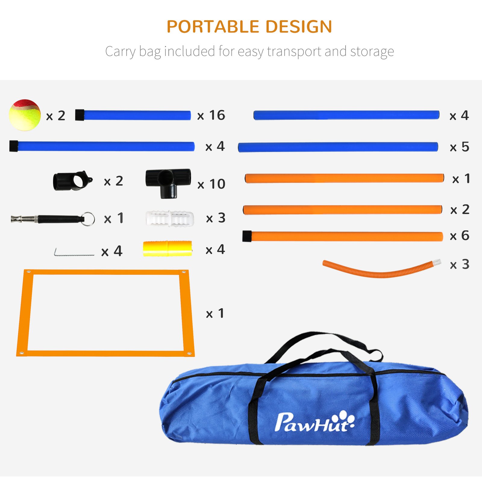 Dog Agility Training Equipment with Weave Poles, Jump Ring, Pause Box, Adjustable Hurdle, Carry Bag, Orange