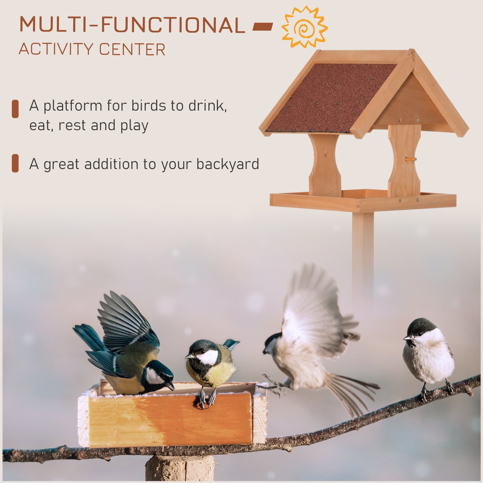 Wooden Bird Table Wild Bird Feeding Station Freestanding Feeder for Garden Outdoor 55 x 55 x 144cm - Image 4