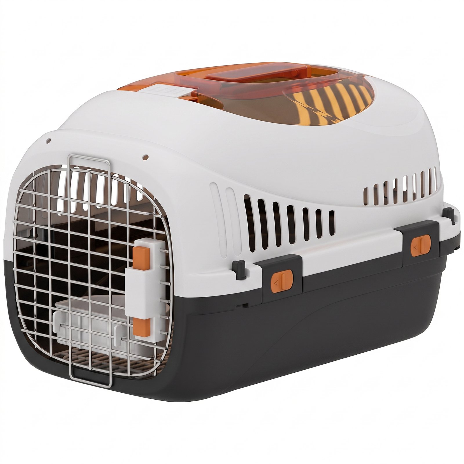 Plastic Pet Carrier Hard Shell Dog Cat Carrier Max 4 KG Steel Door Feed Bowl Secure Lock 49 x 32 x 31 cm