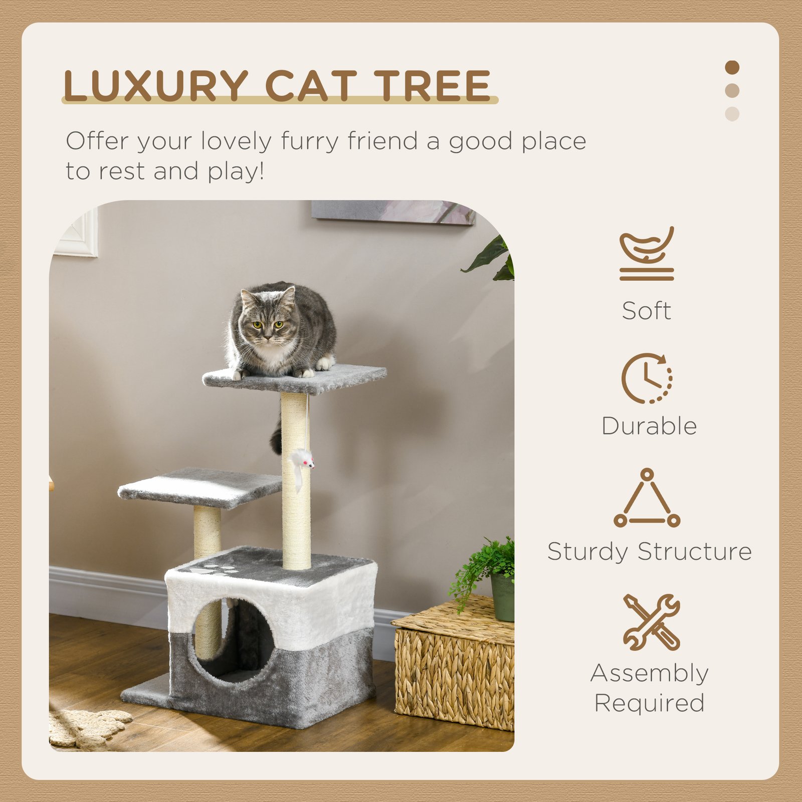 Cat Tree w/ Sisal Scratching Posts, House, Perches, Toy Mouse, Grey - Image 4