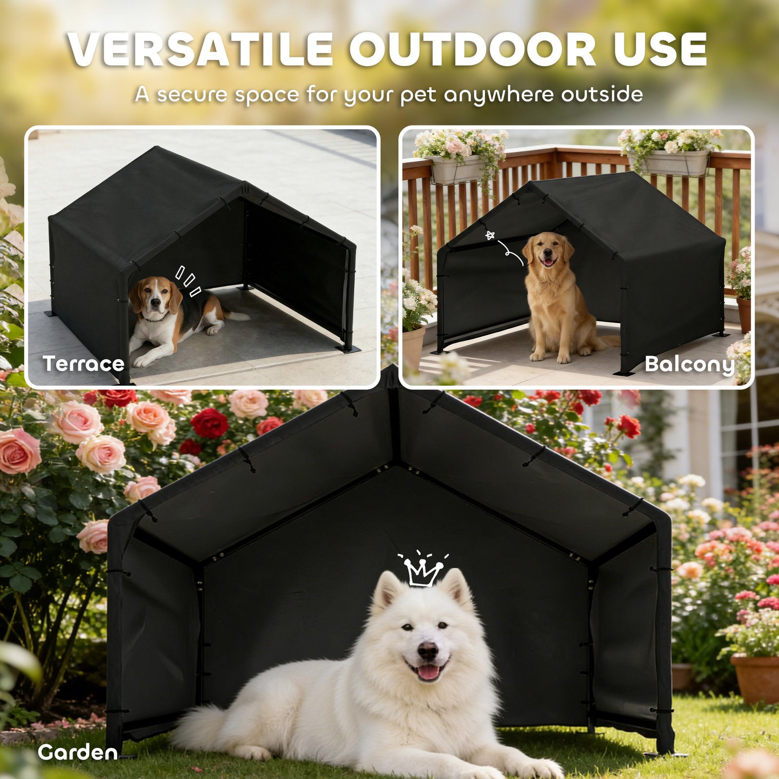 Dog Shade Shelter Outdoor, Dog House Outside with Canopy, Pet Tent for Small Medium Large Breeds