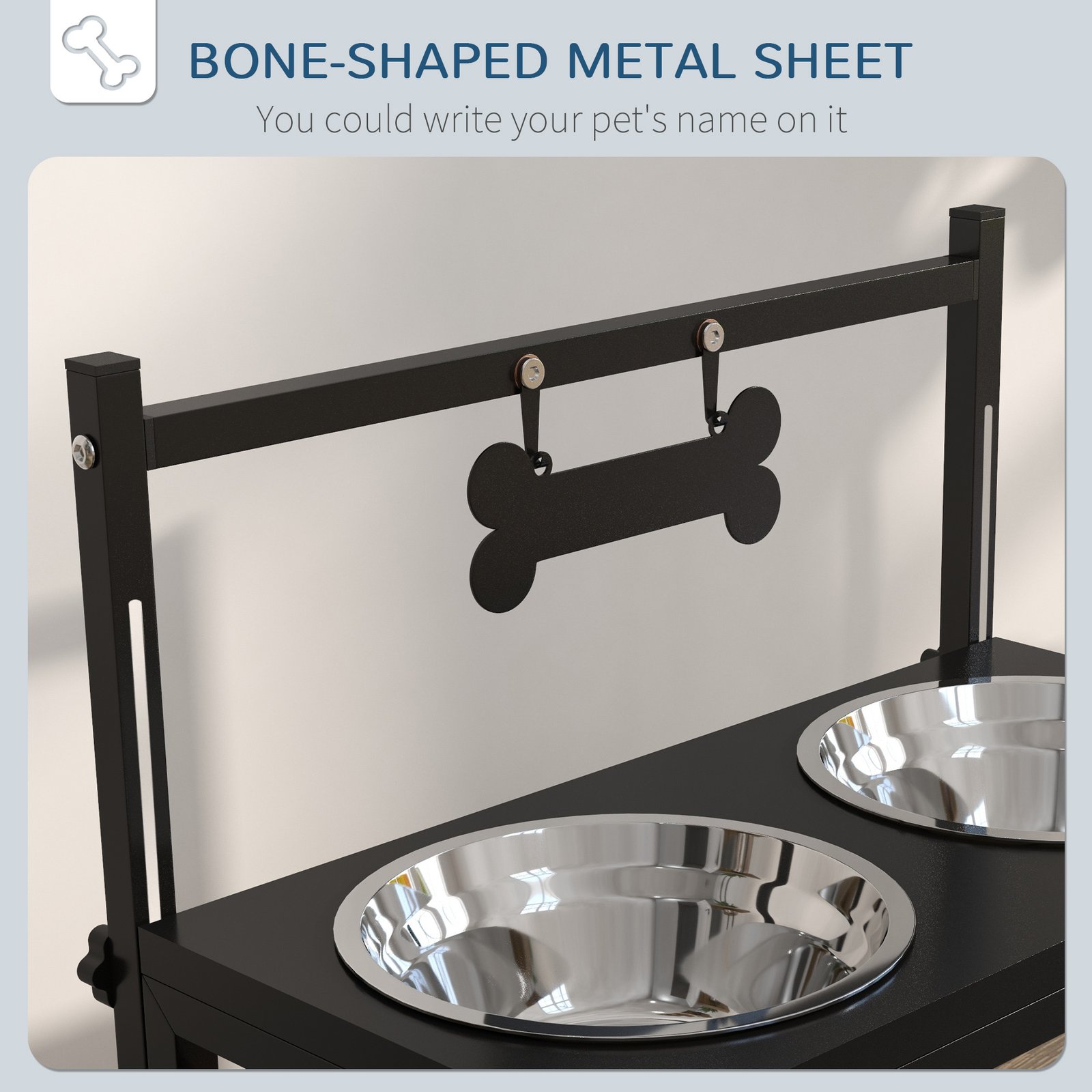 Dog Bowls with Stand, Adjustable Height Elevated Dog Bows for Small Medium Large Dogs - Black