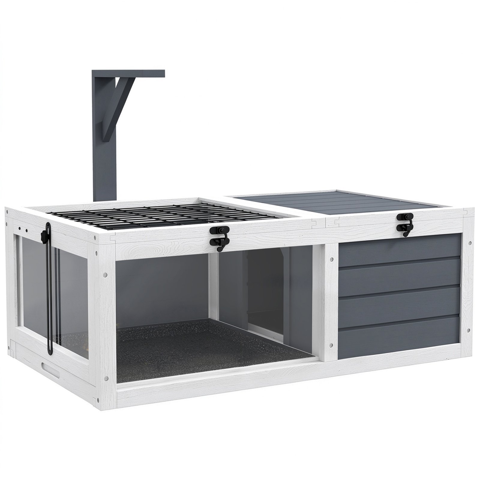 Tortoise Table with Wooden Lamp Holder, Wooden Tortoise House w/ Openable Lids, Pull-Out Trays - Grey