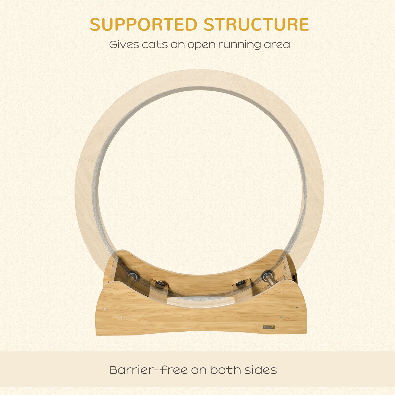 30" Wooden Cat Running Wheel with Brake, Natural Wood Finish - Image 5