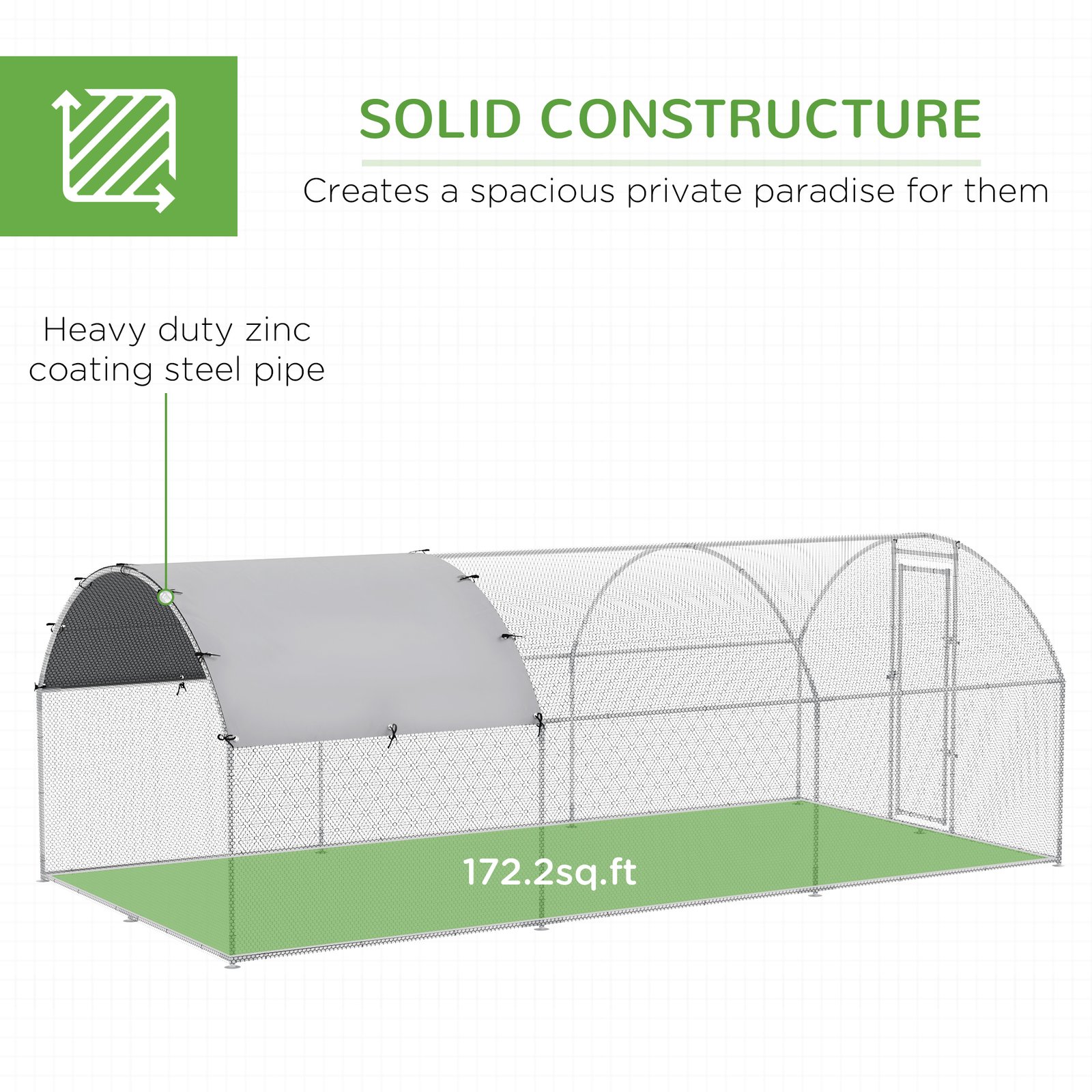 Large Galvanised Chicken Coop with Cover 5.7x2.8x2m Outdoor for Hens - Silver Grey - Image 6