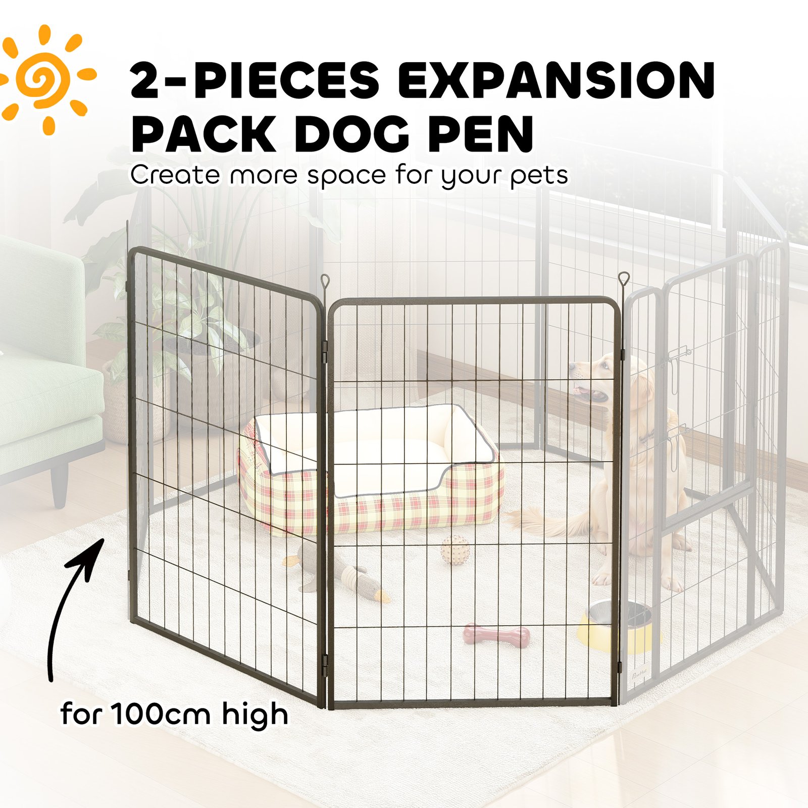 Two-Piece Dog Pen Expansion Pack for Large Dogs, 100cm Tall Animal Pen with Three Connecting Stakes