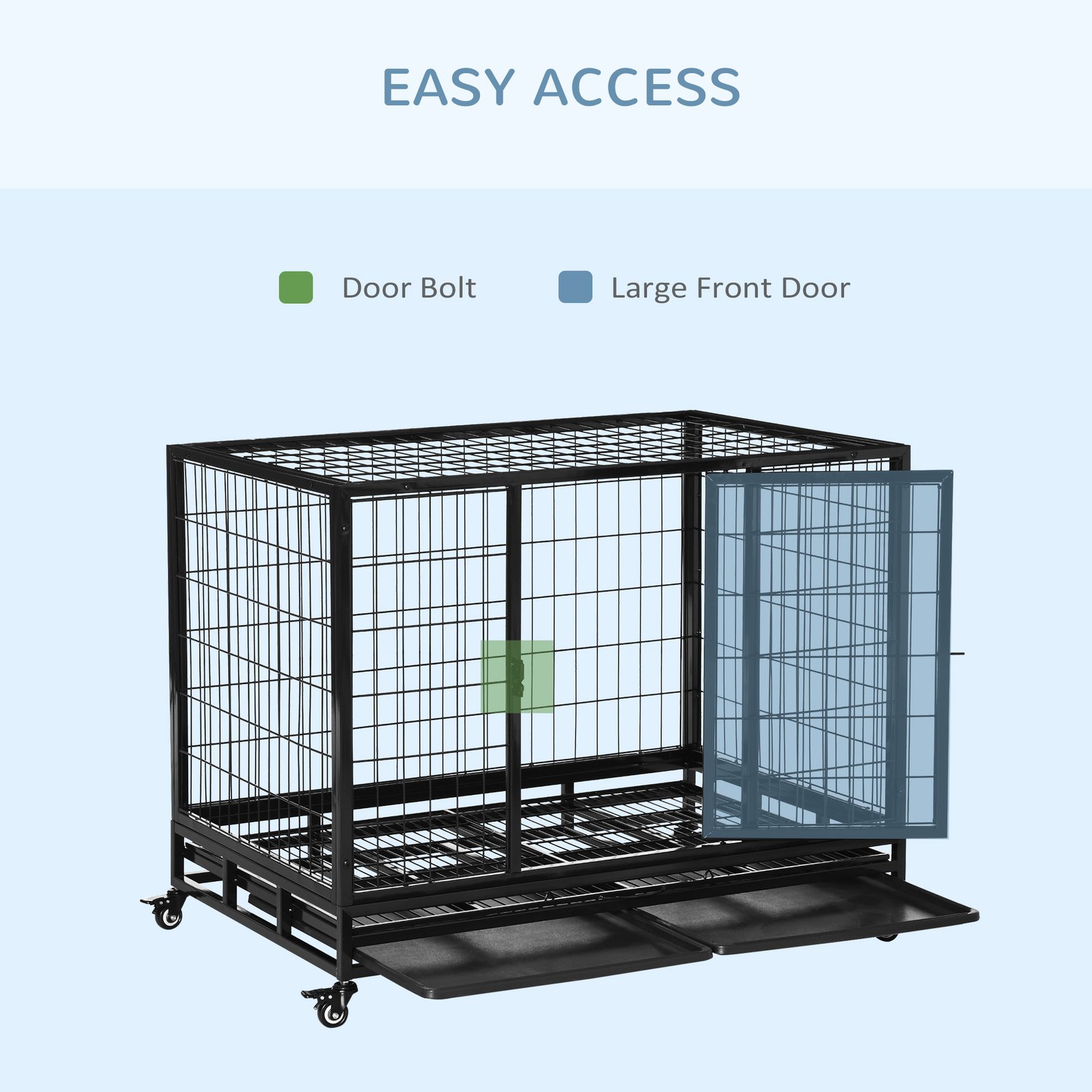 43" Heavy Duty Metal Dog Crate Pet Cage with Tray Wheeled Dog Kennel - Black (Large) - Image 5