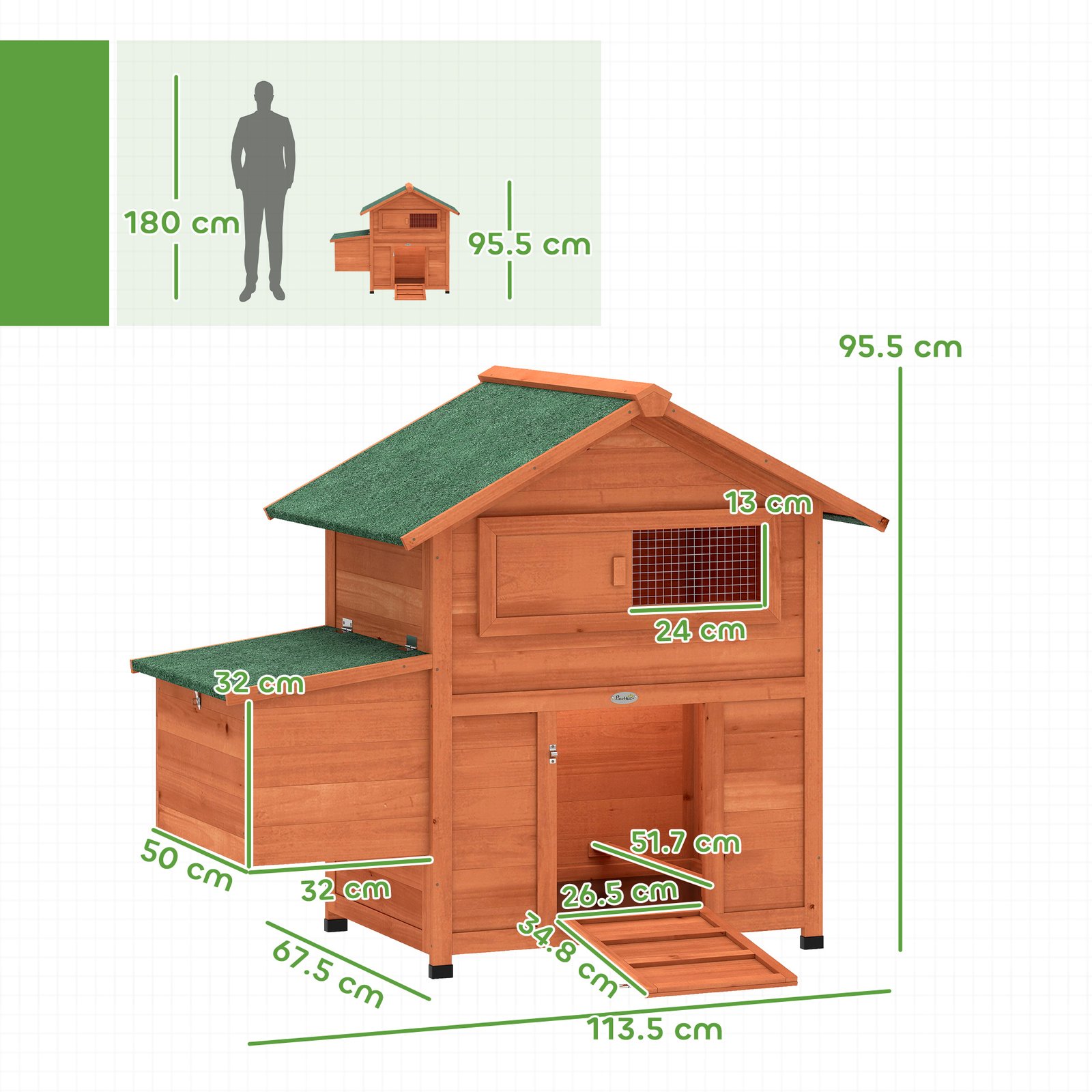 Chicken Coop, Wooden Hen House with Nesting Box, Pull-Out Tray, Sliding Window, Waterproof Roof, Perches and Ramp