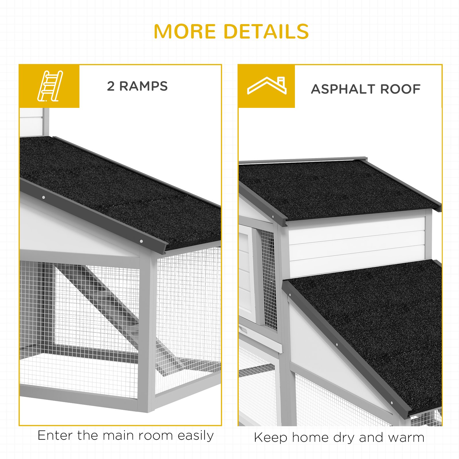 Large Rabbit Hutch with Run, Outdoor Bunny Cage, with Tray, Ramp - Light Grey - Image 7