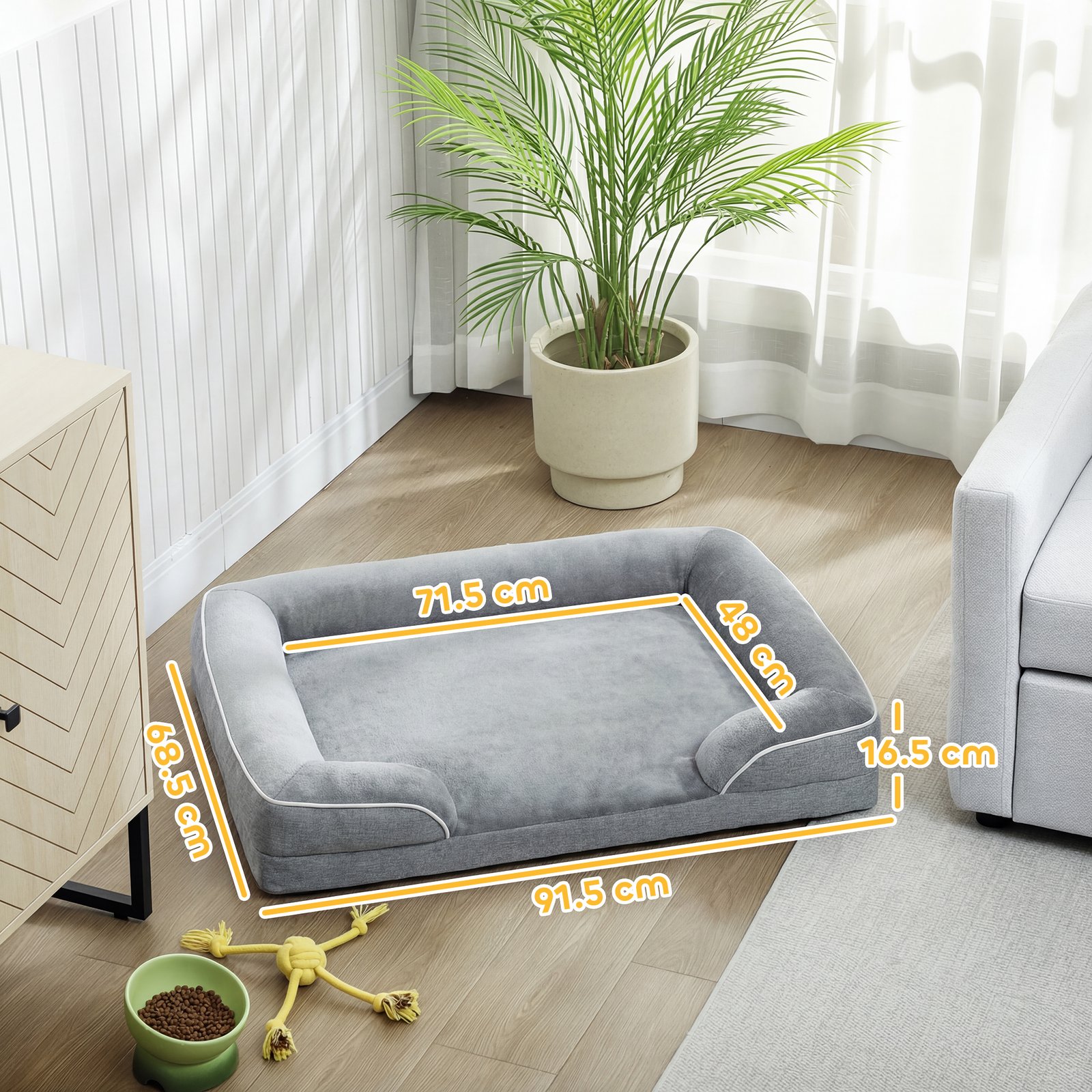 Dog Sofa Bed, Washable Pet Bed with Removable Cover and Non-Slip Bottom for Cats, Small and Medium Dogs, Grey