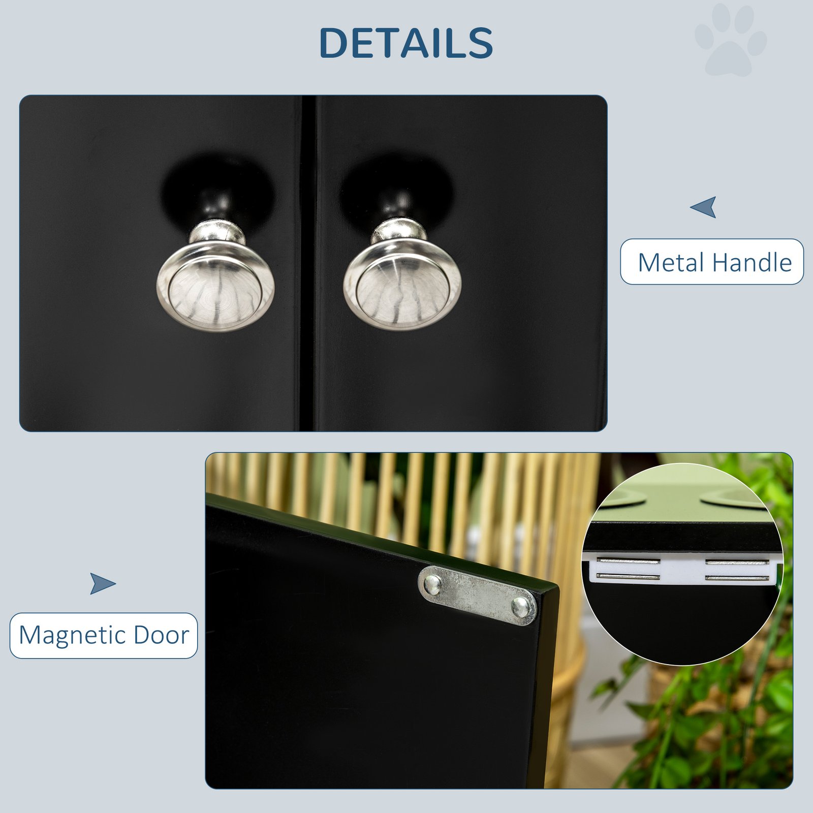 Raised Pet Feeder, with Two Bowls, Storage - Black - Image 6