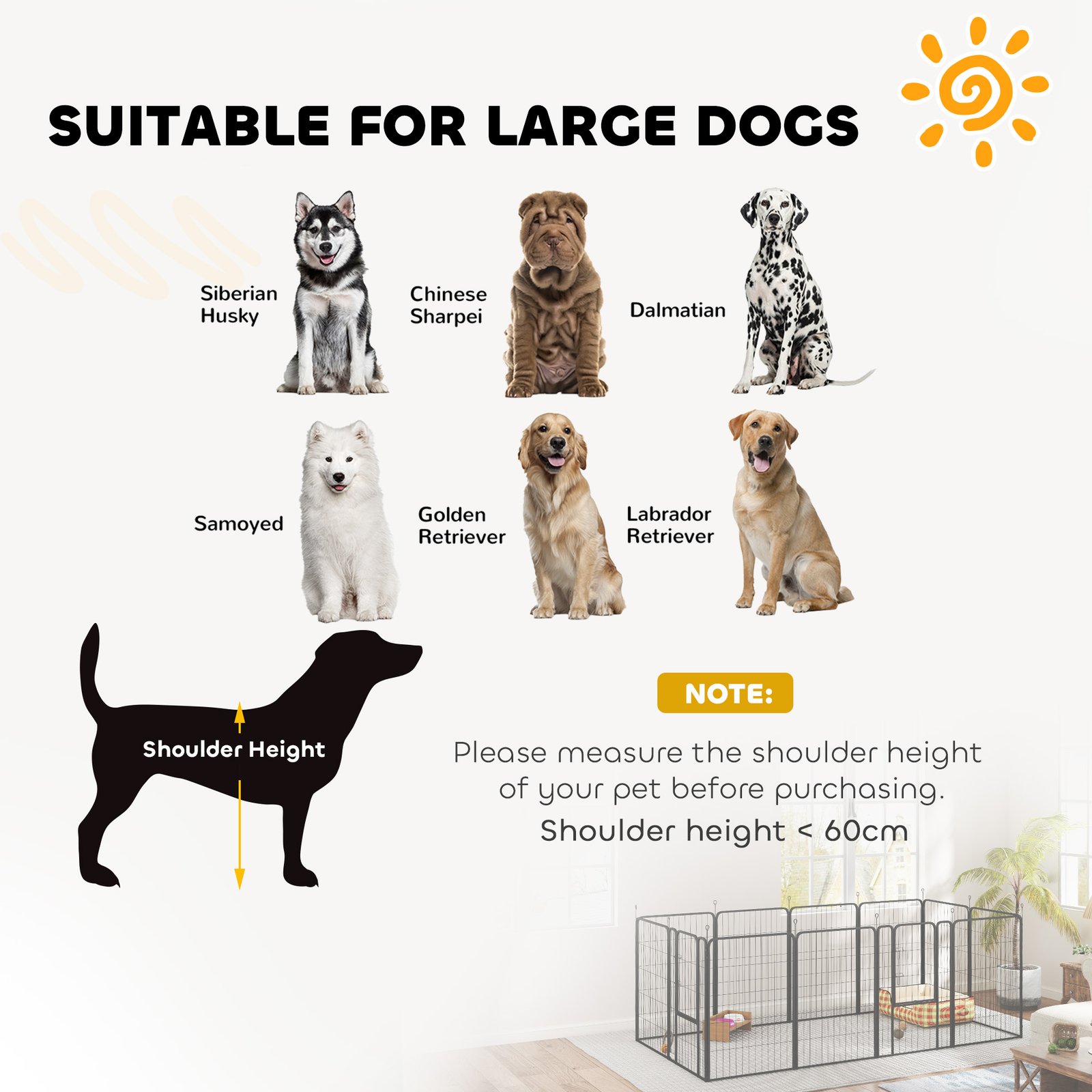 12-Panel Solid Dog Playpen with Doors, for Large Dogs, 100cm Tall, Black
