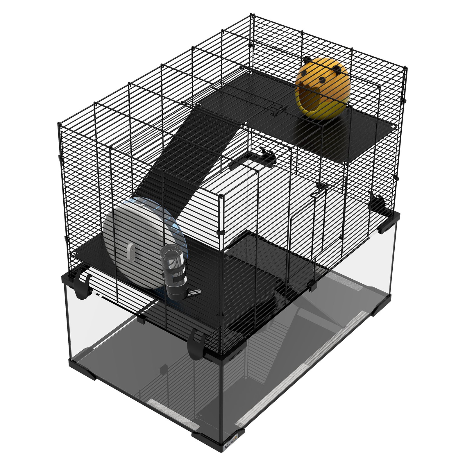 3 Tiers Hamster Cage, Gerbil Cage with Deep Glass Bottom, Non-Slip Ramps, Platforms, Hut, Exercise Wheels, Water Bottle, Dish, for Syrian Hamster, Dwarf Hamster, 60 x 40 x 54.5cm - Image 8