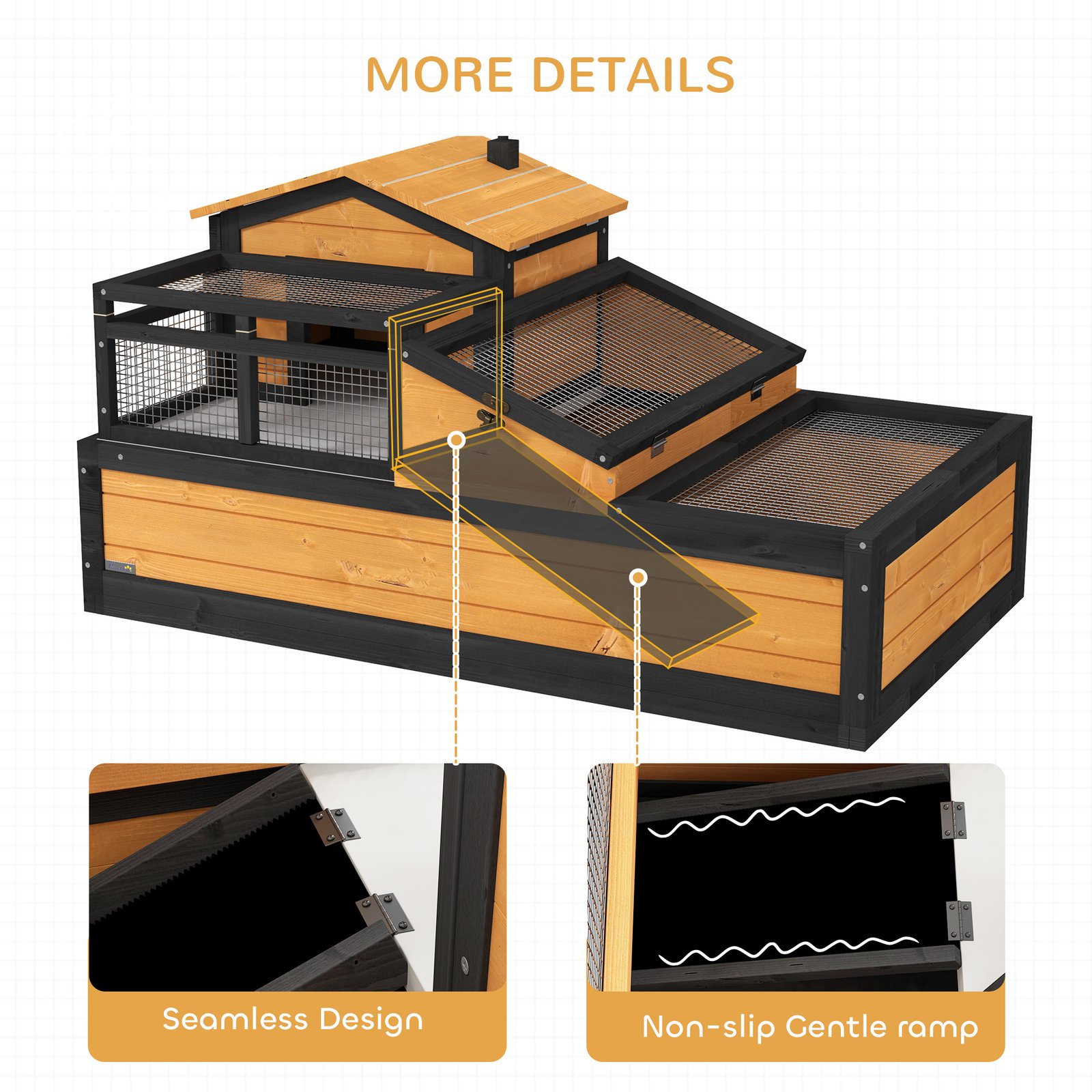 Wooden Tortoise House with Balcony, Tray, Roof, for Indoor and Outdoor, Yellow - Image 7