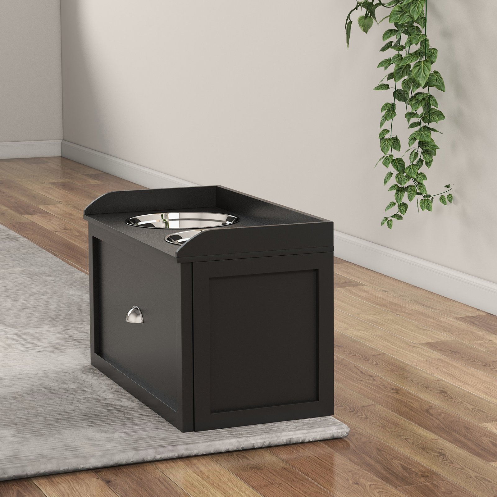 Stainless Steel Raised Dog Bowls, with 21L Storage Drawer for Large Dogs and Cats - Black - Image 8