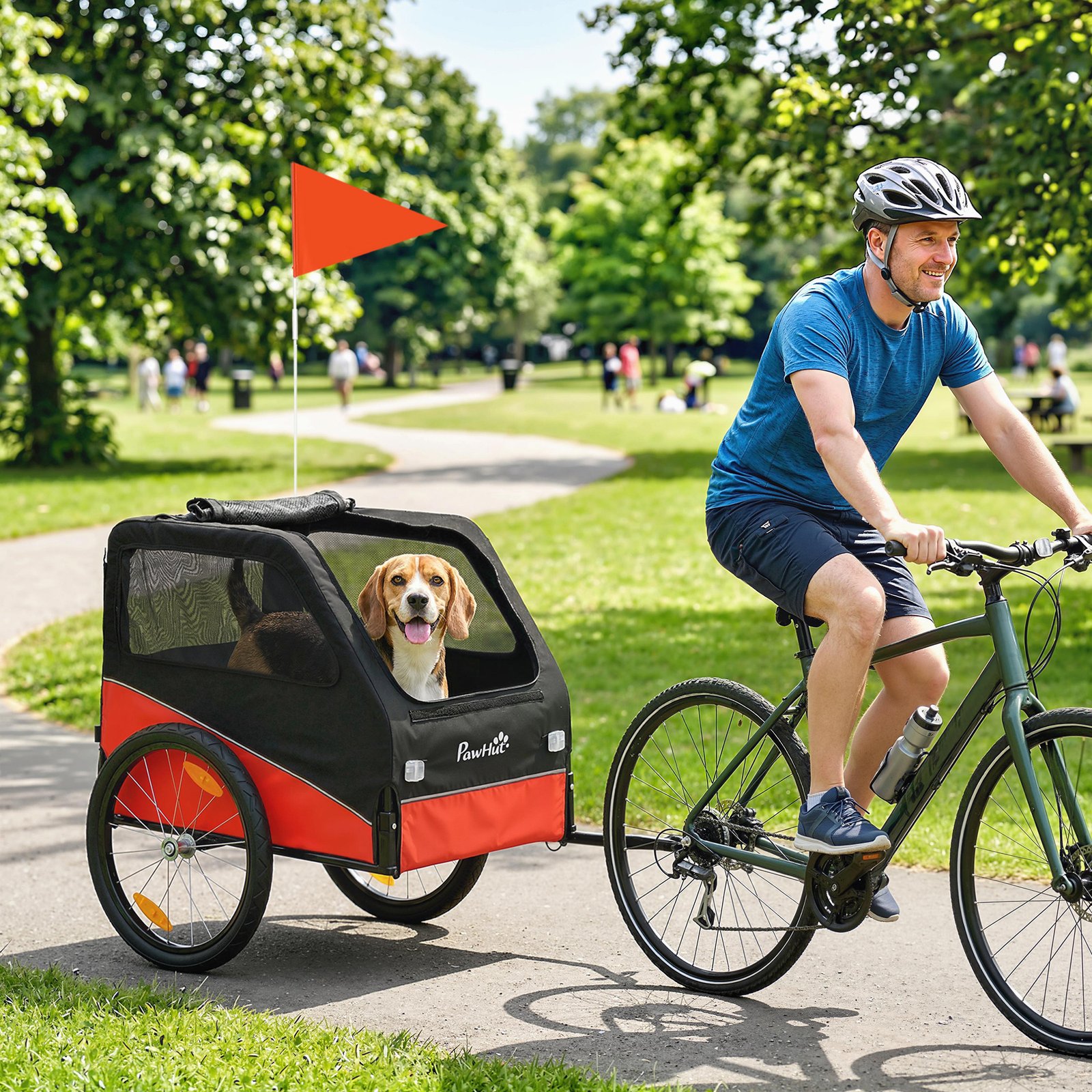 Dog Bike Trailer, Dog Cart Bicycle Carrier for Small and Medium Pets with 20" Inflatable Rubber Wheels, Red