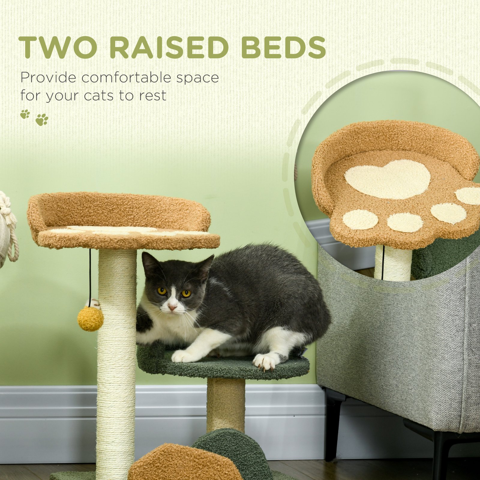 52cm Small Cat Tree for Indoor Cats, Scratching Posts with Two Beds, Toy Ball - Image 5