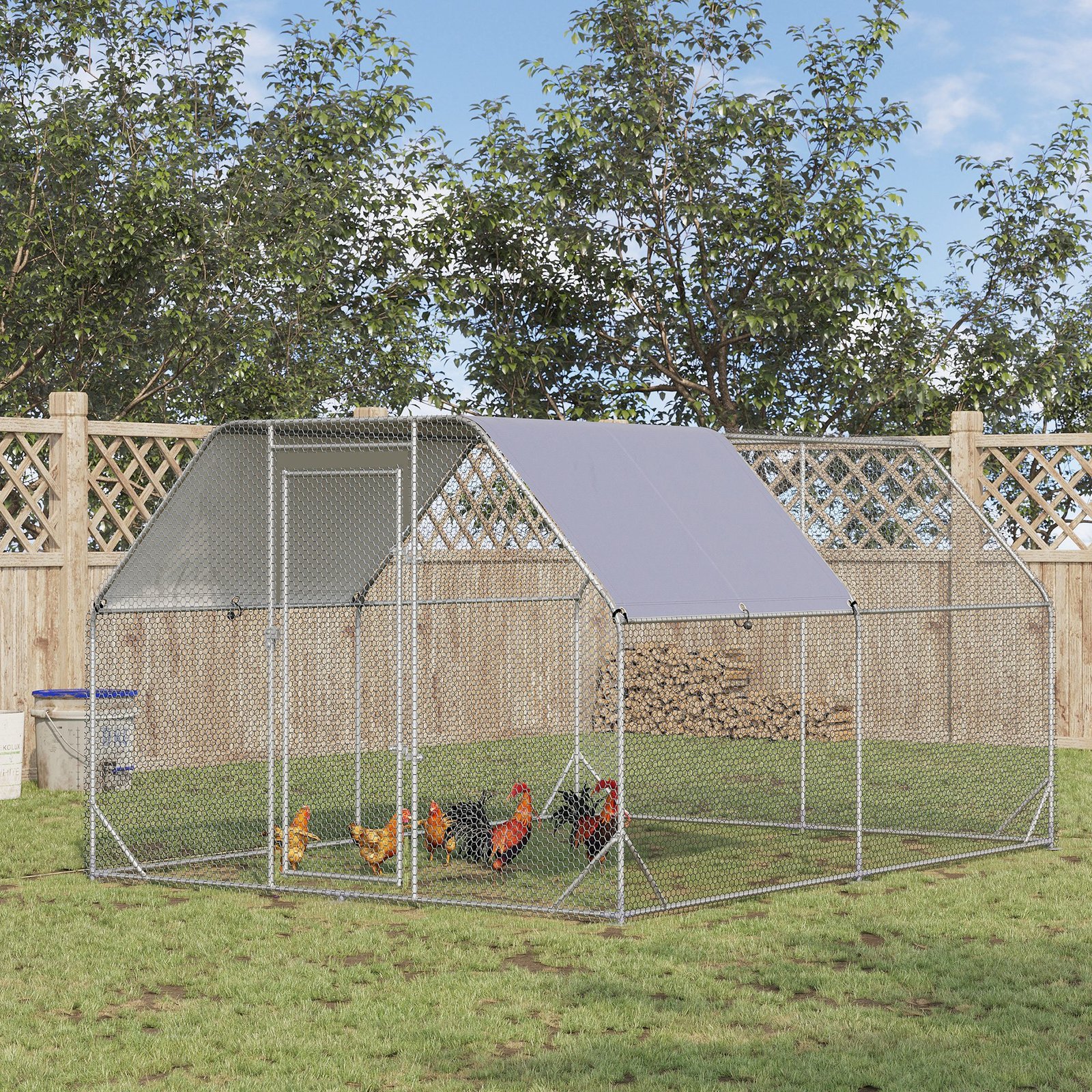 Walk in Chicken Run Chicken Coop Hen House Outdoor with Roof for 10-12 Chickens, 380 x 280 x 195cm - Image 9