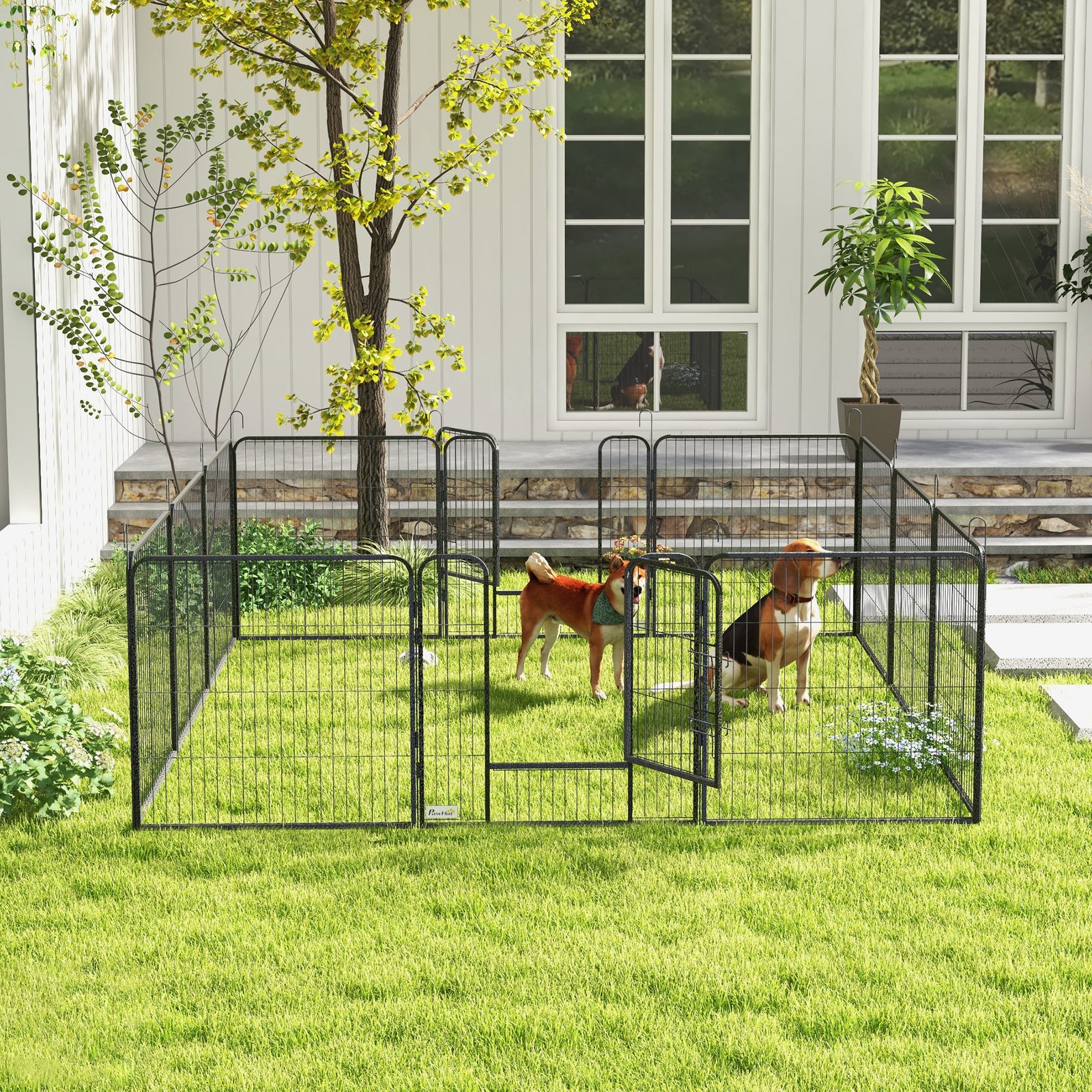 12 Panels Heavy Duty Puppy Playpen, for Small Dogs, Indoor and Outdoor Use - Silver