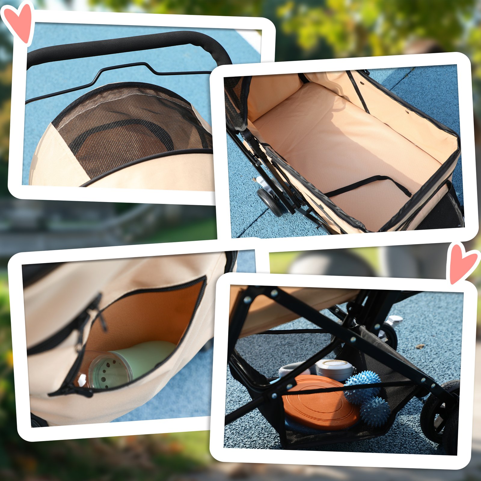 Pet Stroller Pushchair Foldable Travel Dog Cat Carriage w/ Reversible Handle Brake Basket - Image 8